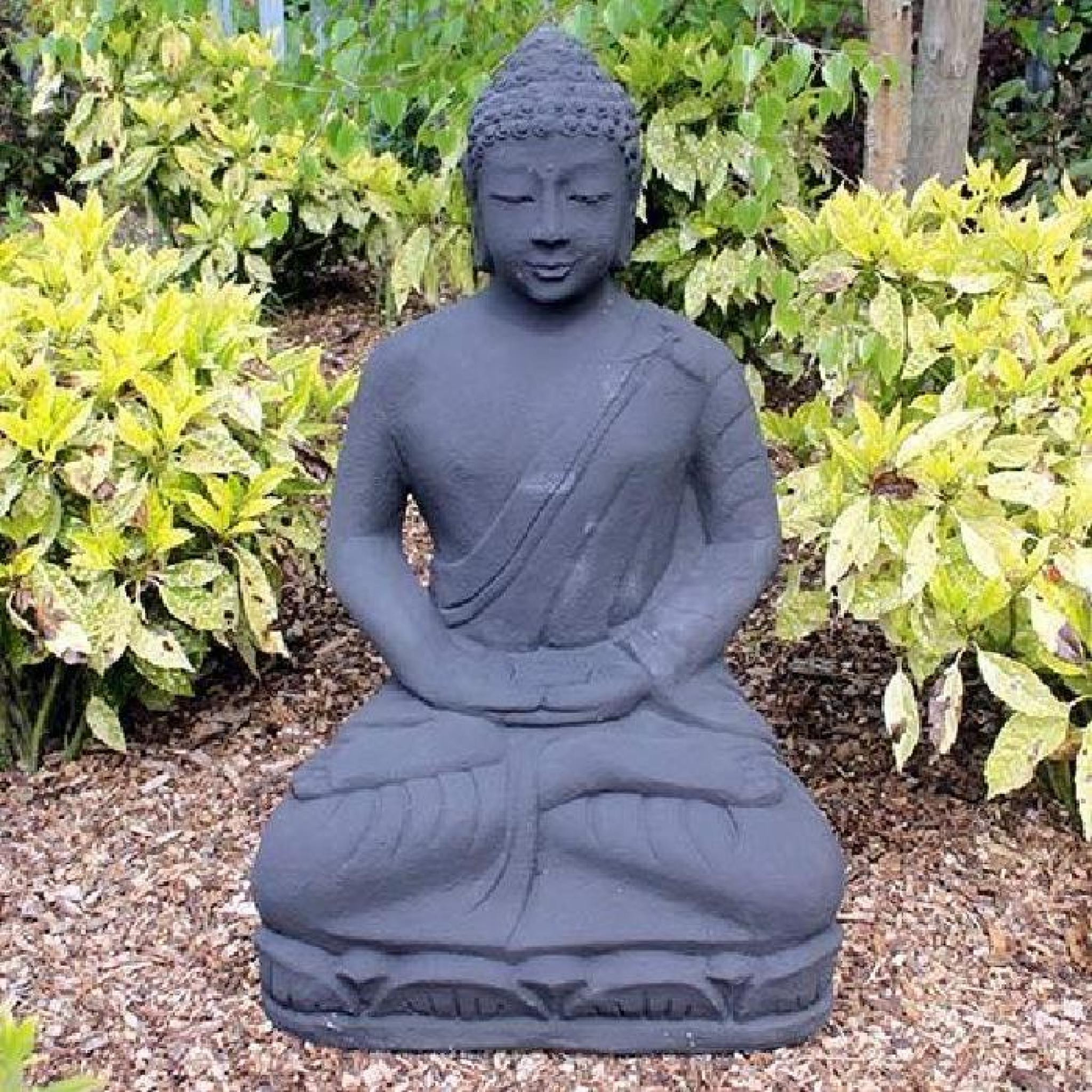 Bouddha de jardin en méditation Noir volcan