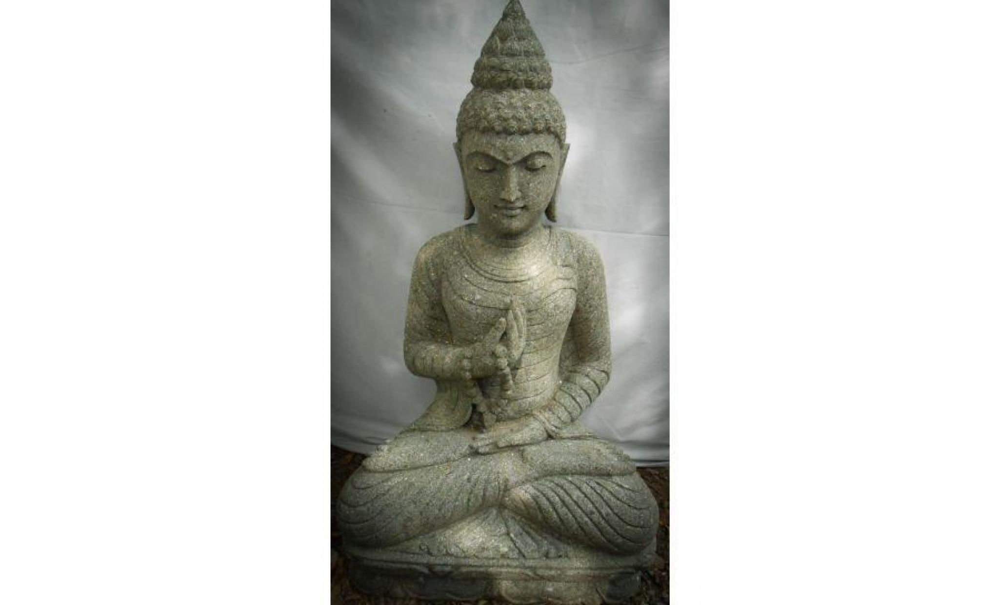 bouddha en pierre position chakra et chapelet de jardin 1m