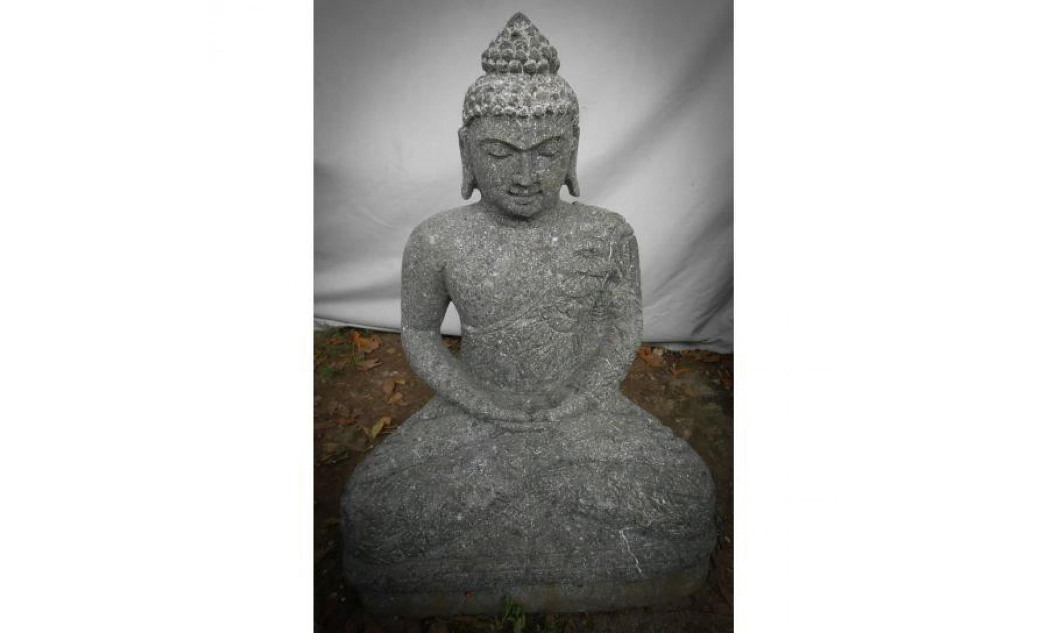bouddha en pierre volcanique position offrande de jardin 50 cm