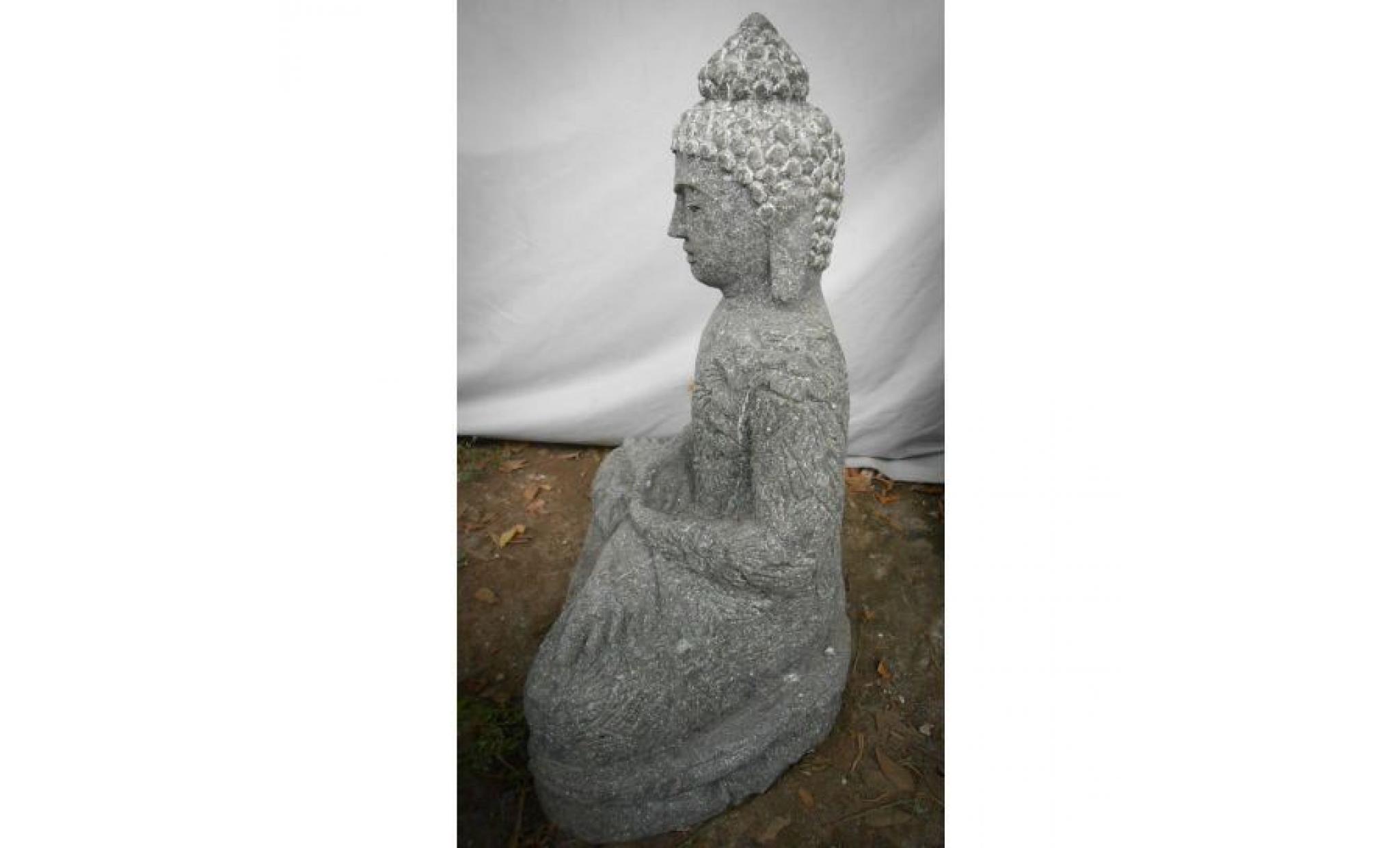 bouddha en pierre volcanique position offrande de jardin 50 cm pas cher