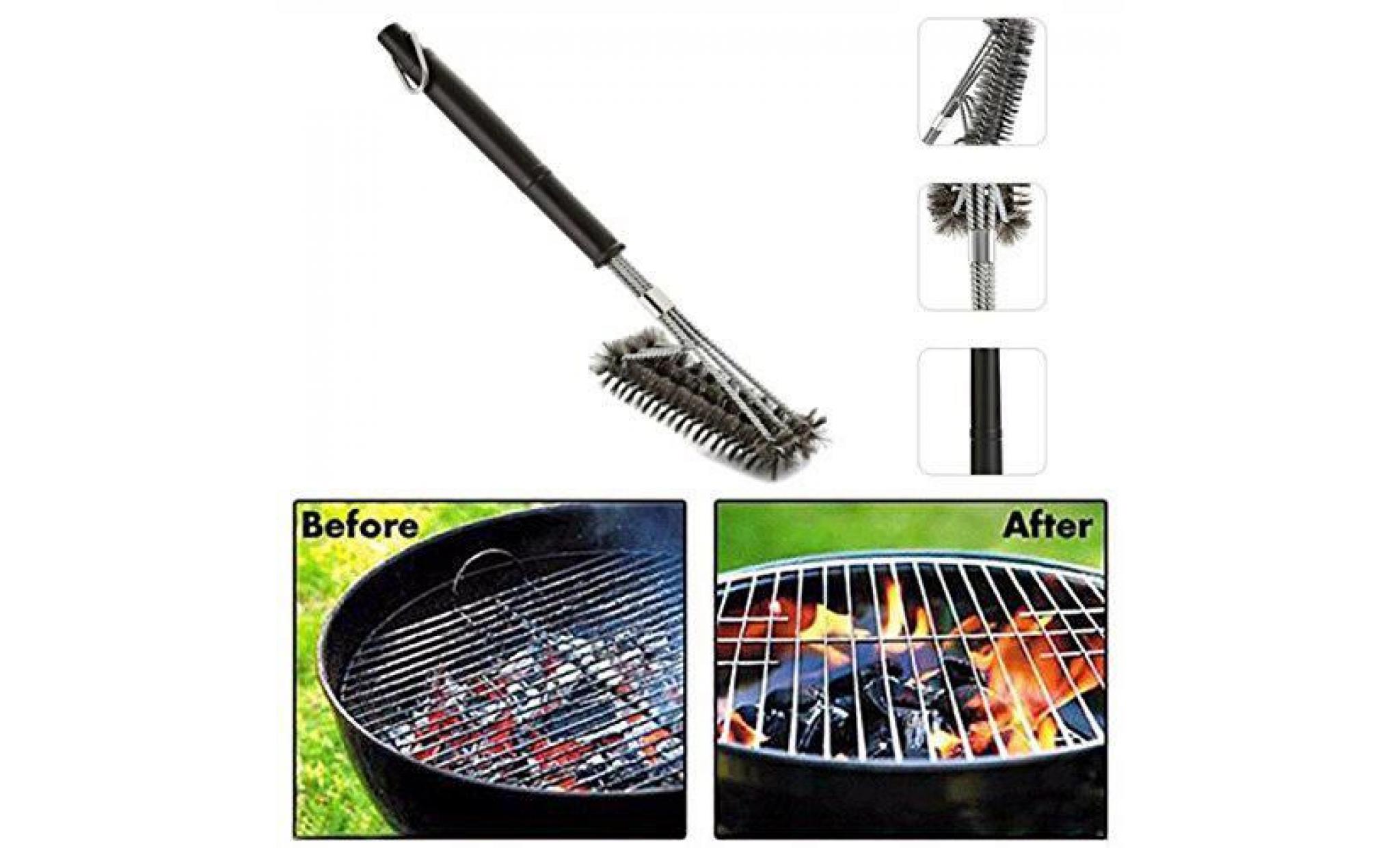 brosse de gril verticale de barbecue de la brosse 401 d'acier inoxydable 3 dans 1, poignée d'isolation thermique de nettoyage de 360 pas cher