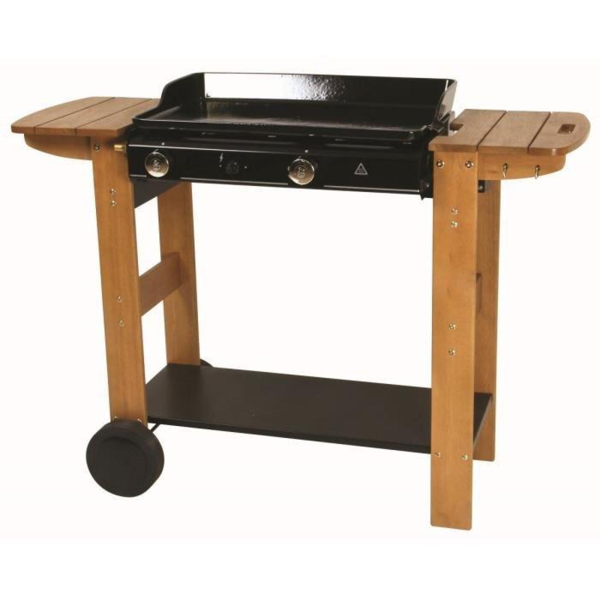 CAMBO Plancha 2 feux chariot bois 60 x 37 cm