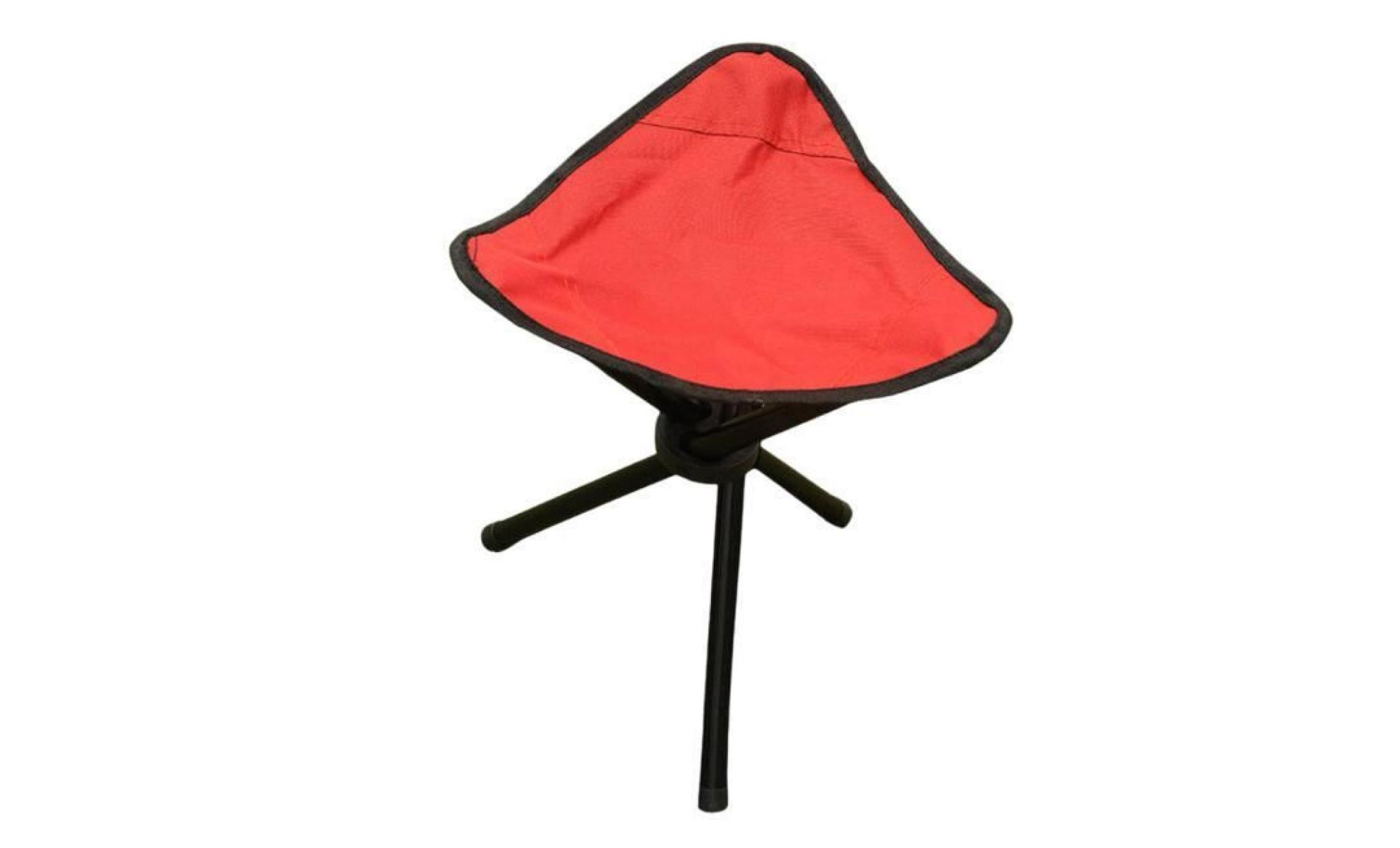 camping tabouret pliant portatif 3 pieds chaise trépied extérieur oxford cloth rouge