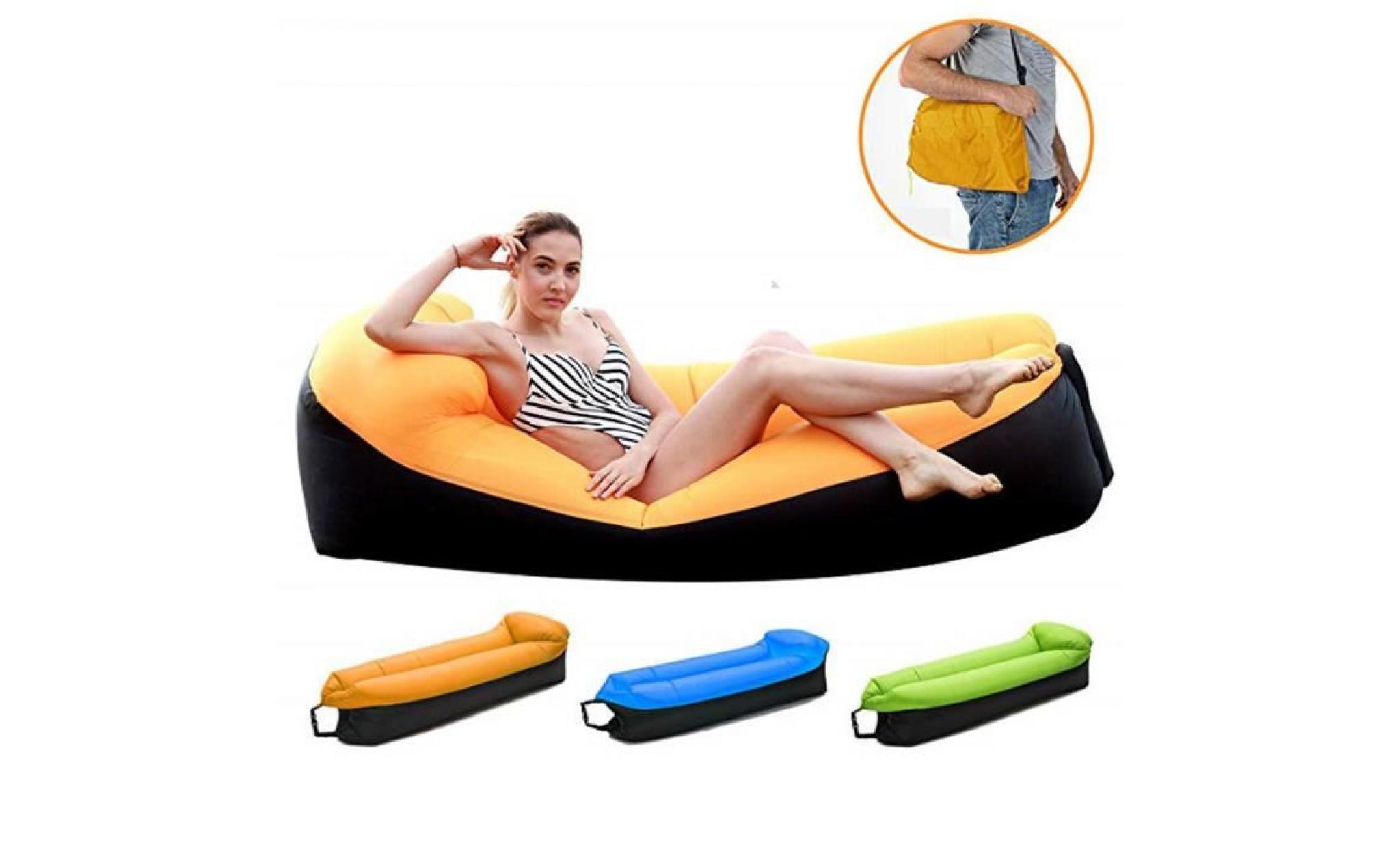 canapé gonflable, chaise longue, lit de plage, canapé, chaise de rêve, avec sac de transport pour intérieur / extérieur orange
