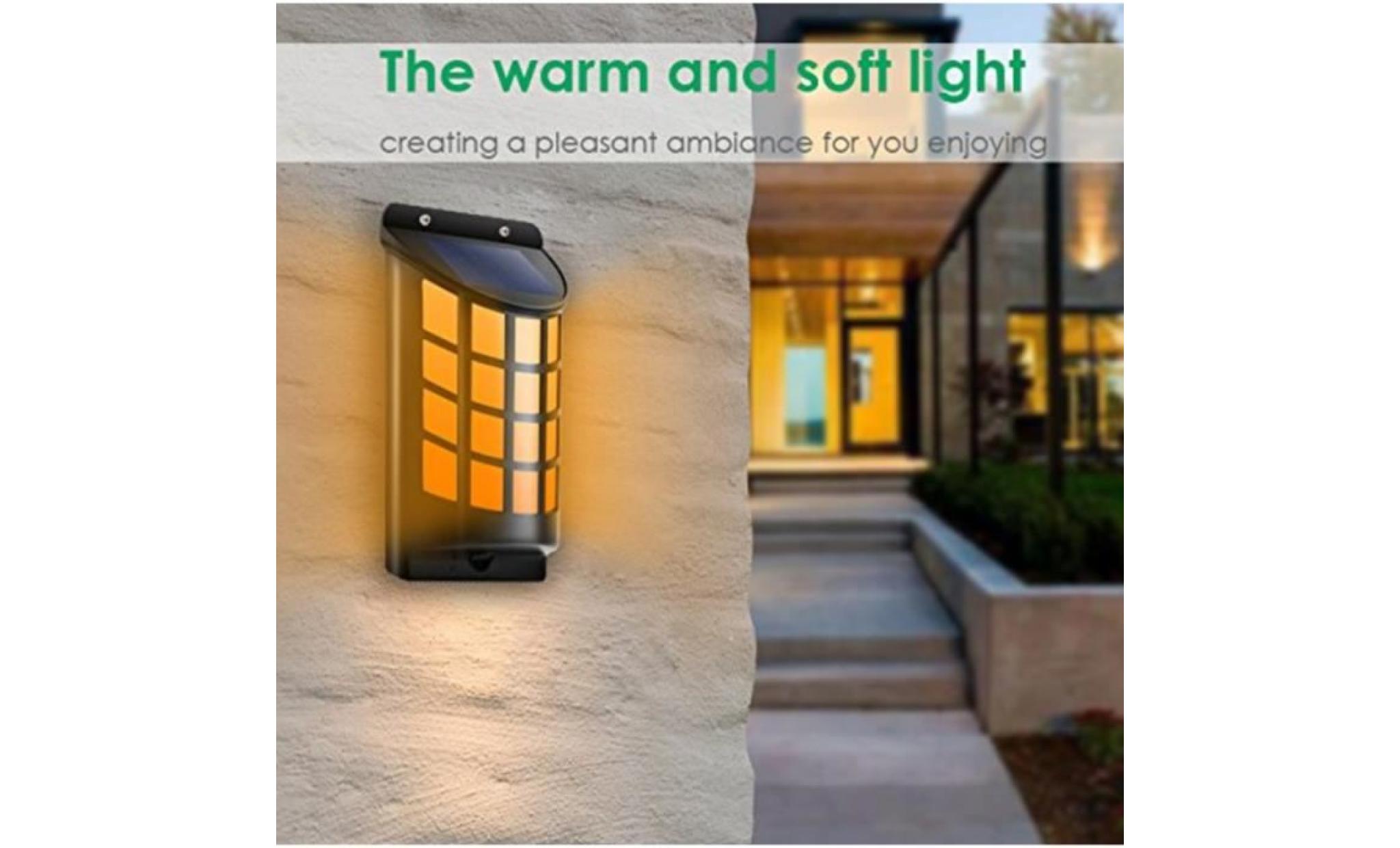 caravan® 2 pcs applique murale lampe solaire jardin 96 leds extérieure lumière flamme etanche eclairage exterieur pas cher