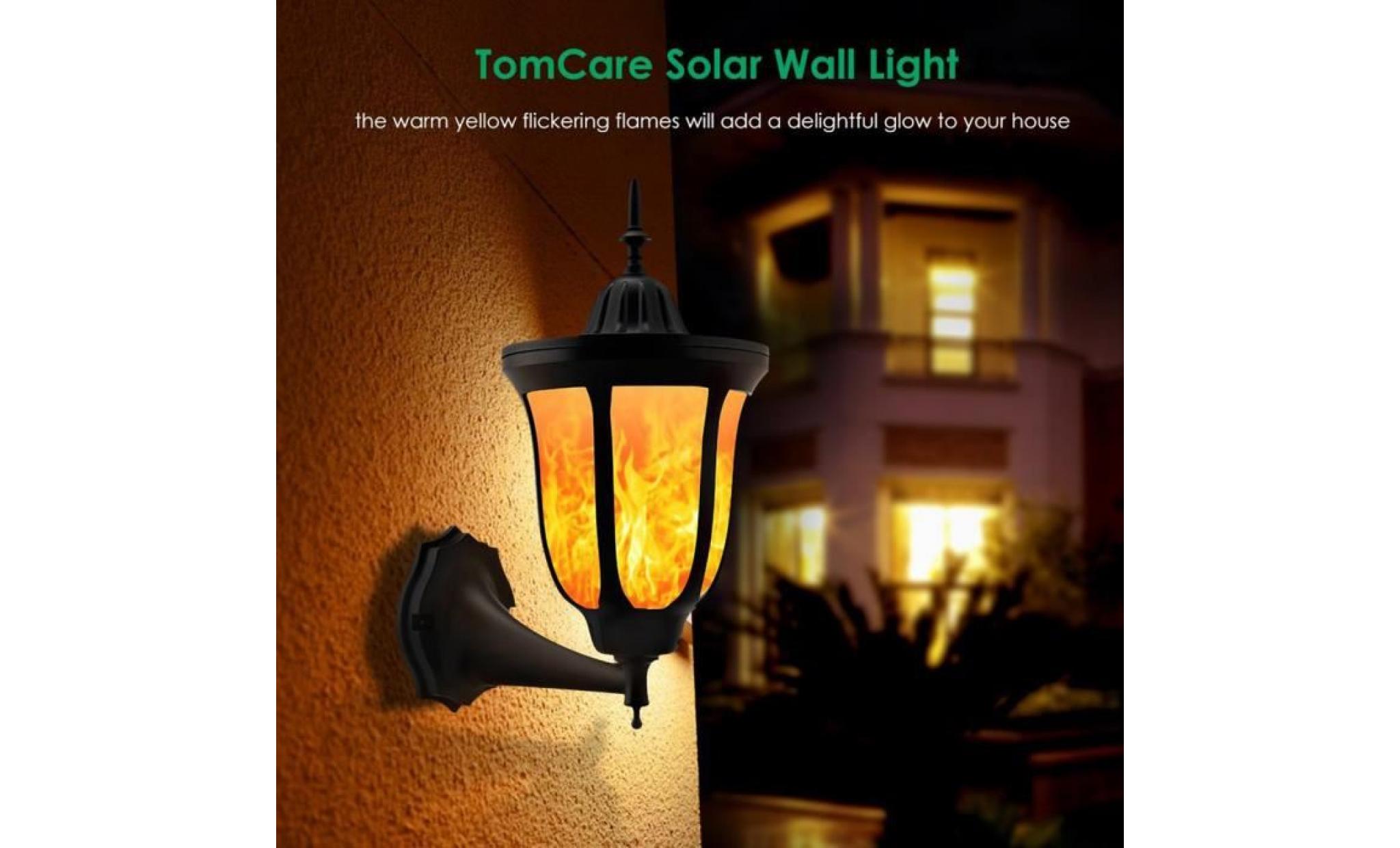 caravan® 2 pcs lampe solaire jardin applique murale 96 leds extérieure lumière flamme etanche eclairage exterieur pas cher