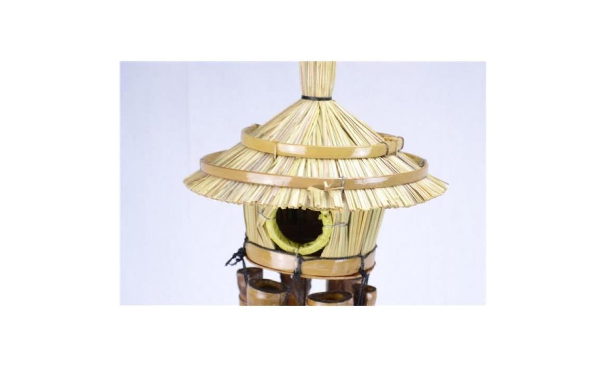carillon à vent avec nichoir rond. bambou et paille. pour intérieur ou extérieur. pas cher