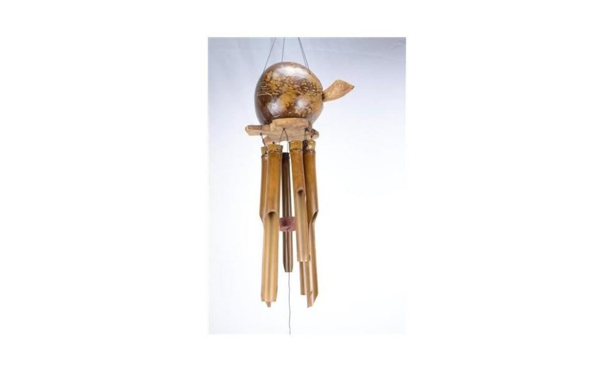 carillon à vent en bambou avec décor tortue animée en noix de coco pas cher