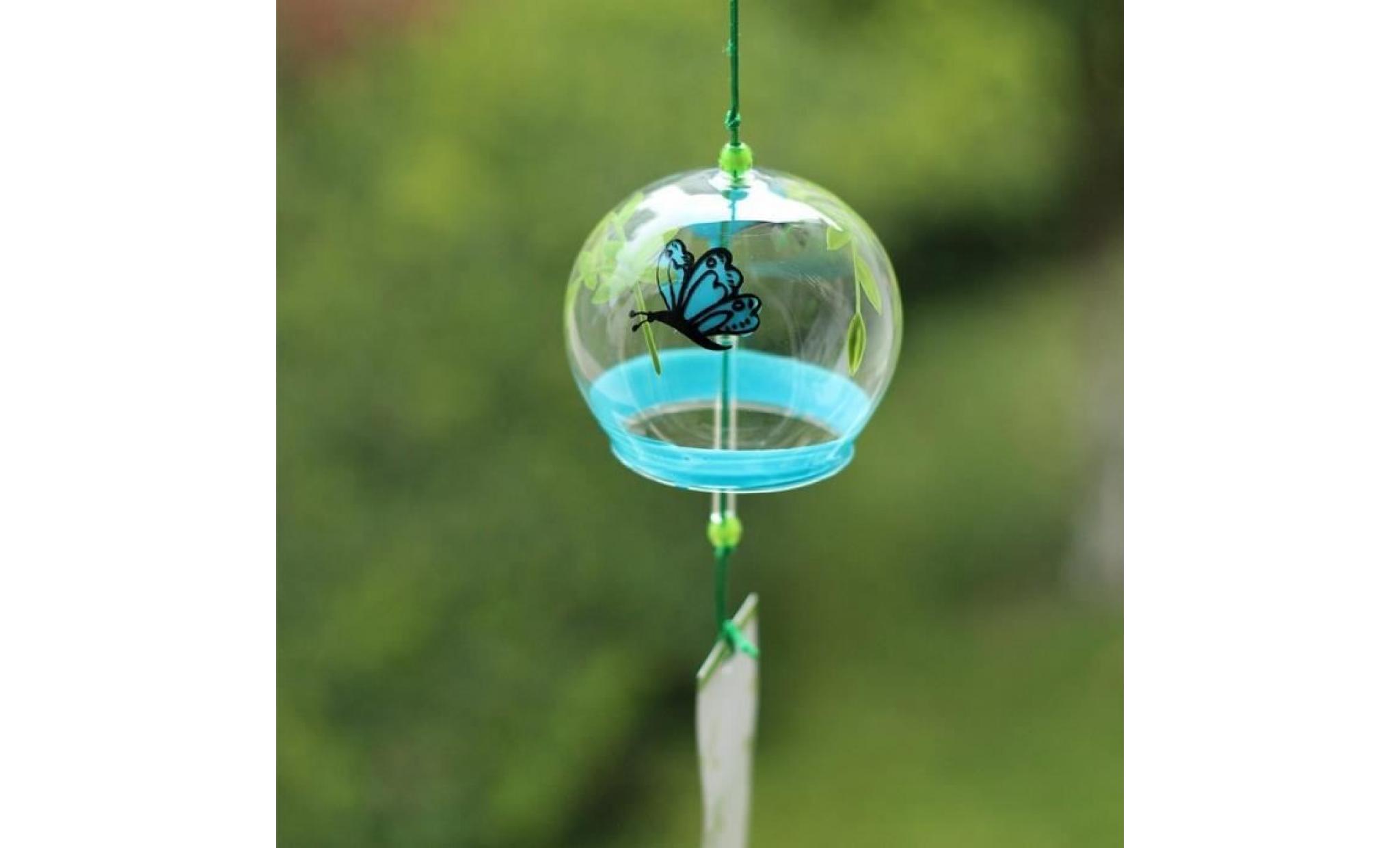 carillon à vent style japonais avec de la peinture papillon et brindille décoration suspendu du cour jardin cadeau des fête