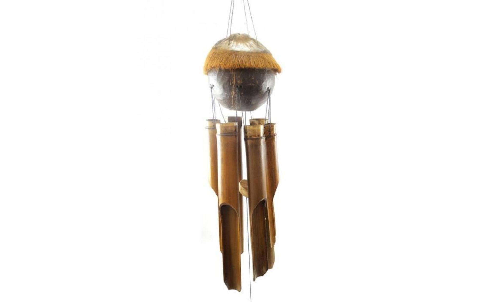 carillon de jardin / cloche à vent artisanale en bambou et noix de coco. marron