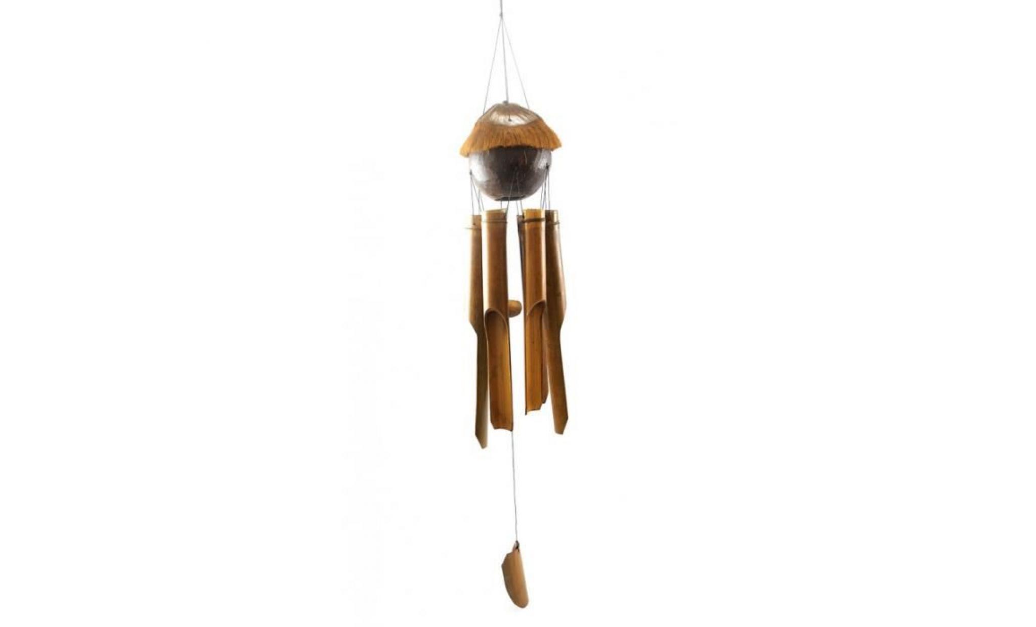 carillon de jardin / cloche à vent artisanale en bambou et noix de coco. marron pas cher