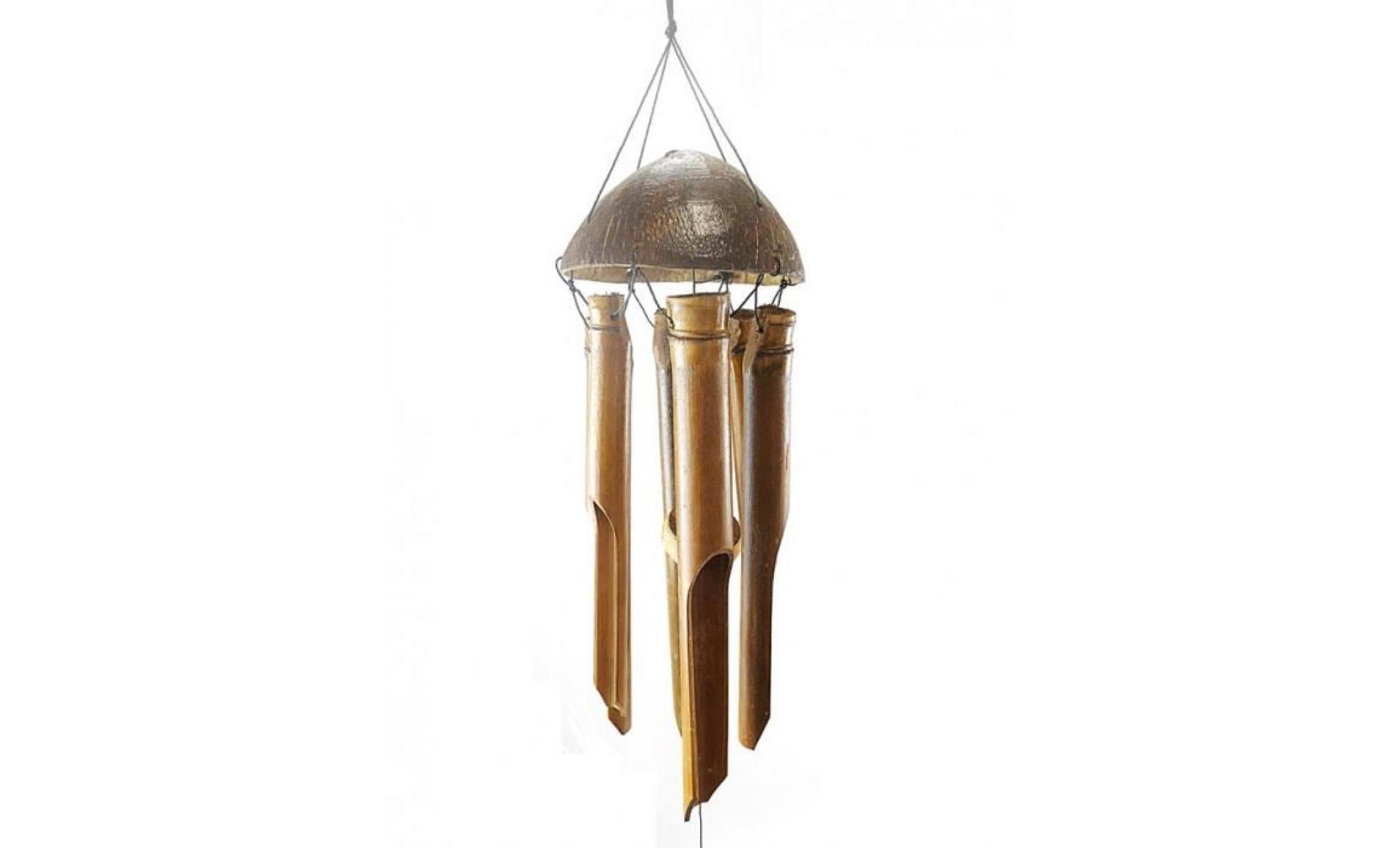 carillon éolien / cloche à vent en bambou et noix de coco, pour le jardin. marron