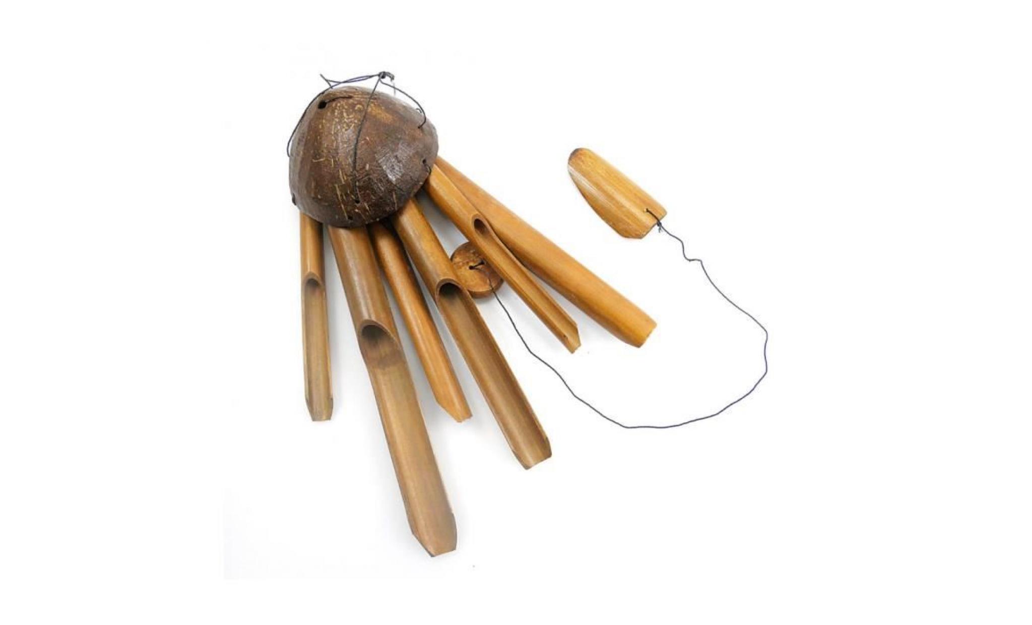 carillon éolien / cloche à vent en bambou et noix de coco, pour le jardin. marron pas cher