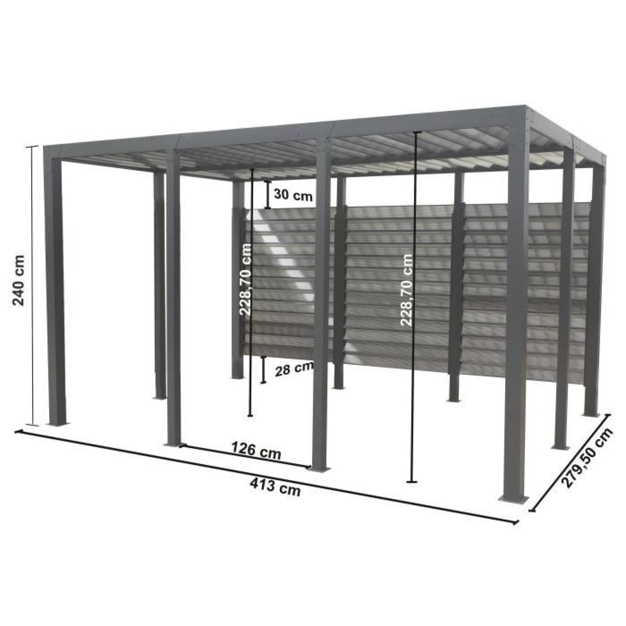 Carport aluminium 11,52 m² - 413 x 279 cm - Gris anthracite pas cher