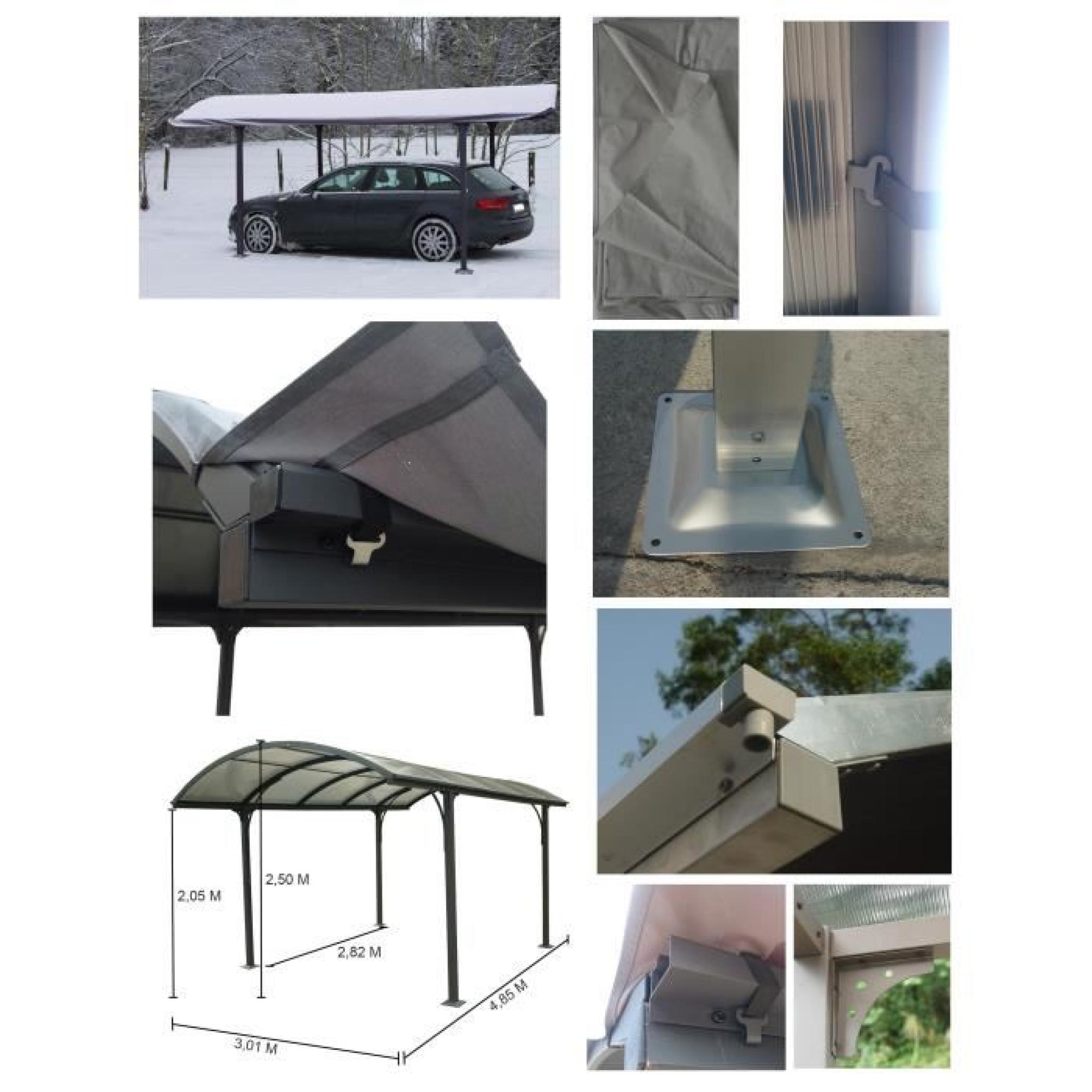 Carport en aluminium 14,62 m²- 301,5 x 485 cm - Gris anthracite pas cher
