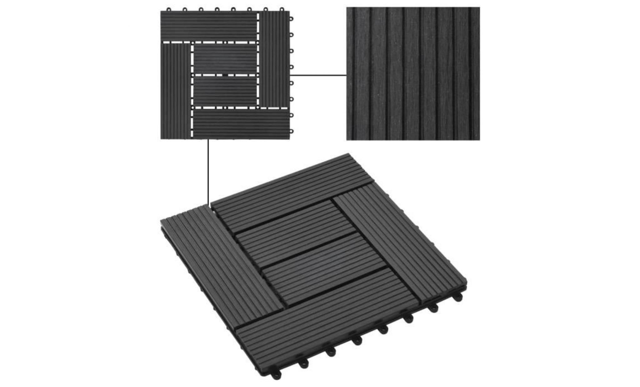 carreau de terrasse 11 pcs wpc 30 x 30 cm 1 m² couleur noir pas cher