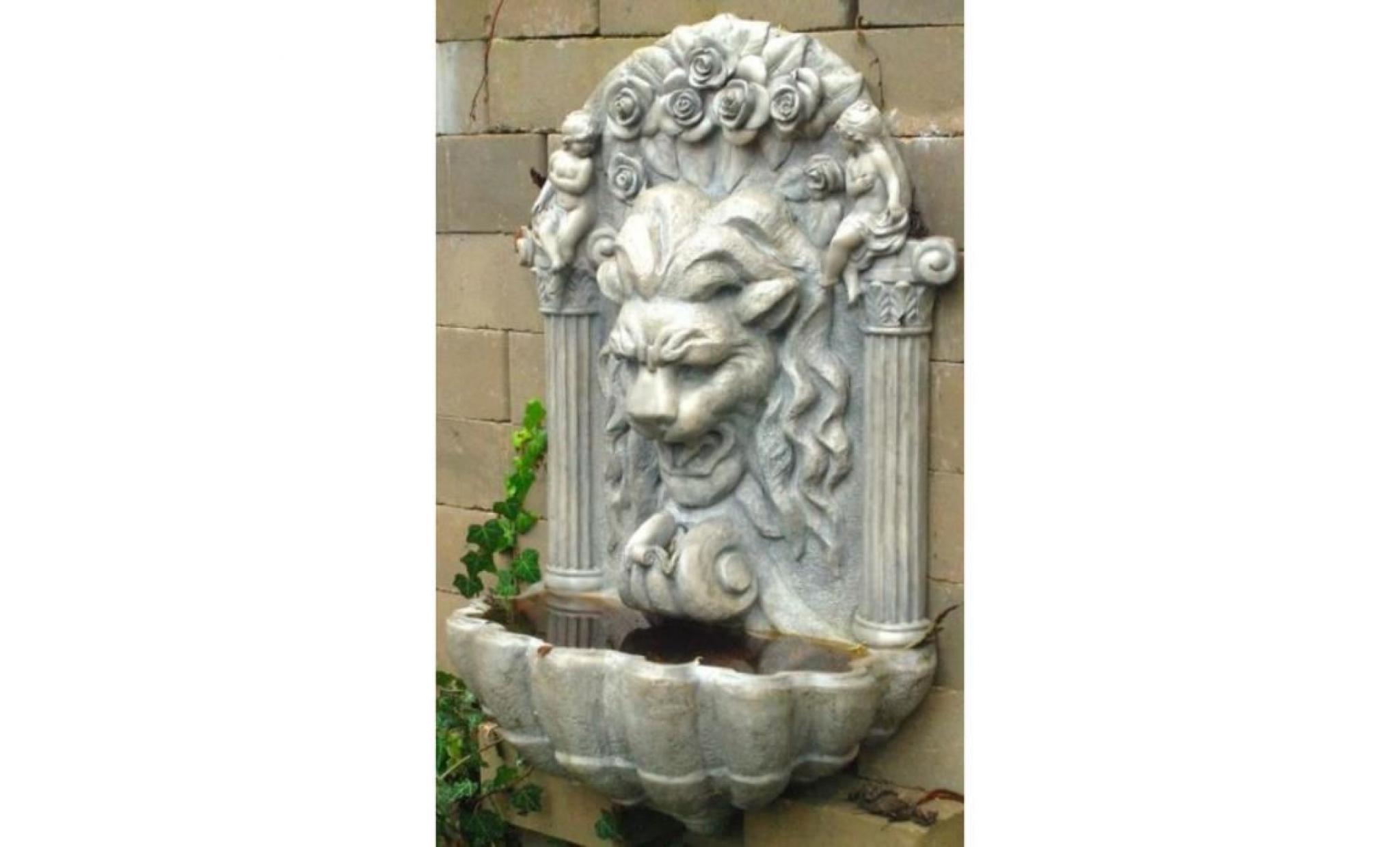 casa padrino fontaine murale baroque en pierre artificielle lion h. 97 cm   diverses couleurs   fontaine de jardin de style baroque