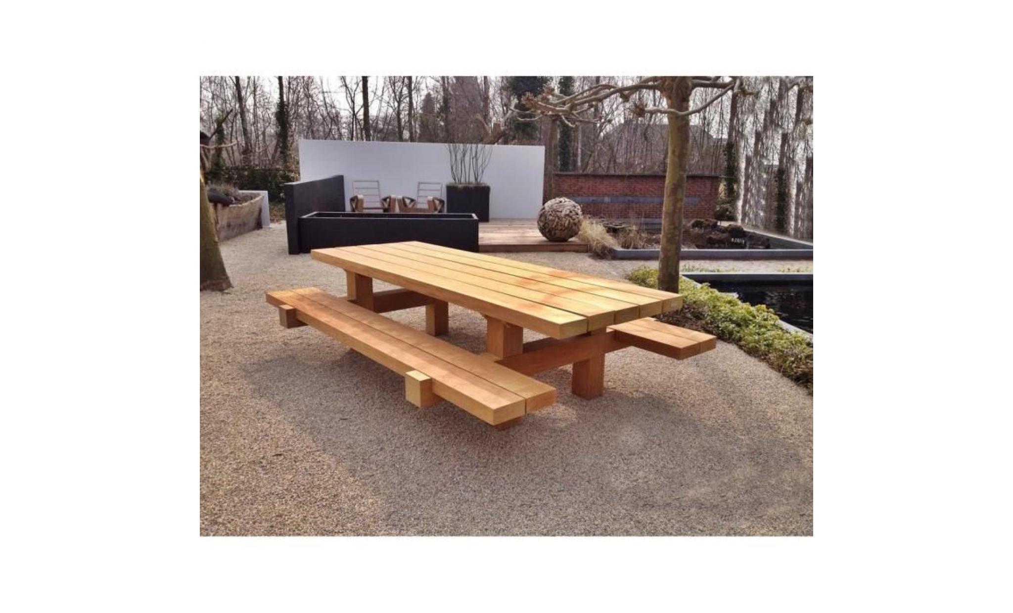 casa padrino meubles de jardin table rustique + 2 bancs de jardin 180 x environ 155 x h80   chêne bois massif   véritables meubles