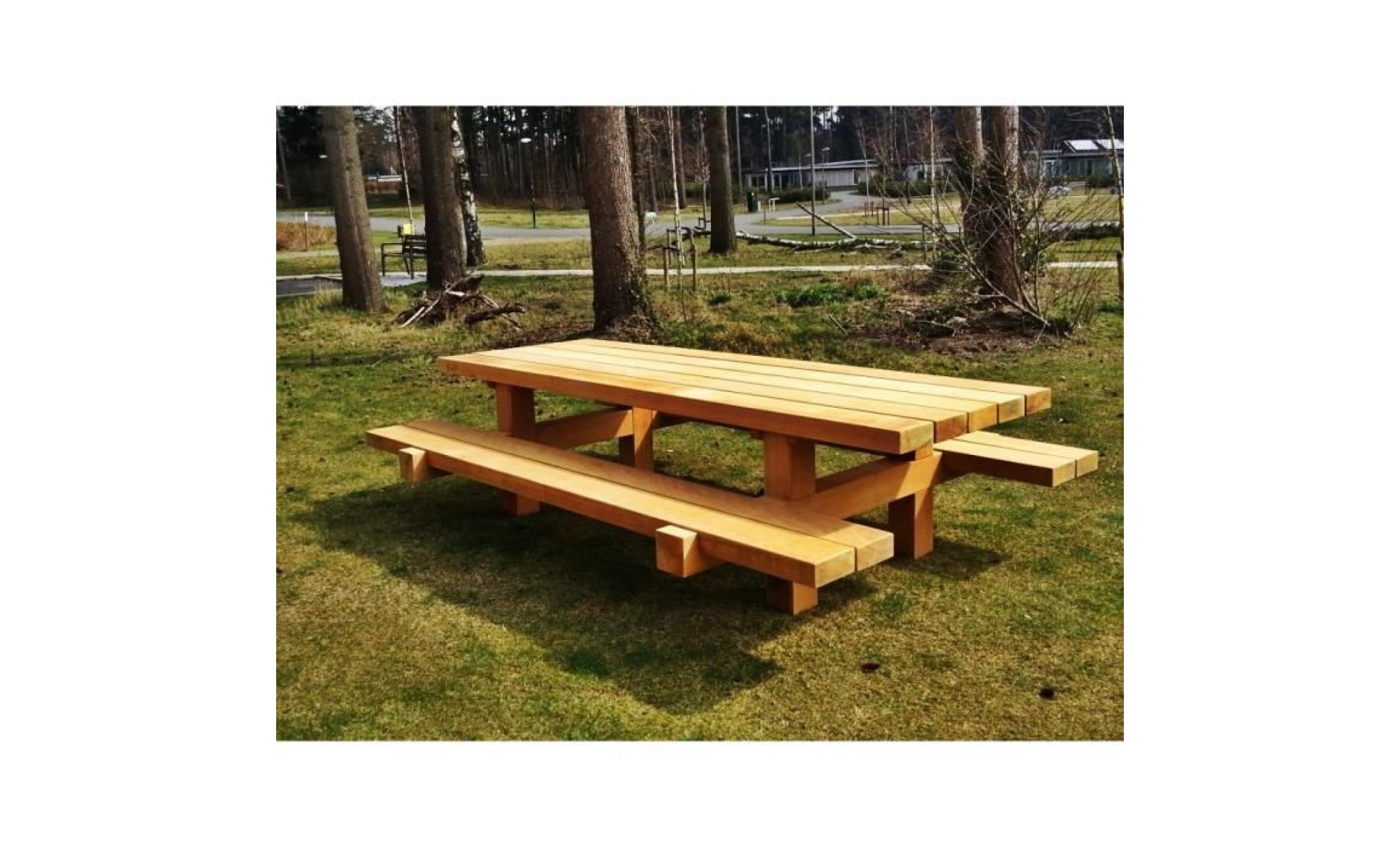 casa padrino meubles de jardin table rustique + 2 bancs de jardin 180 x environ 155 x h80   chêne bois massif   véritables meubles pas cher