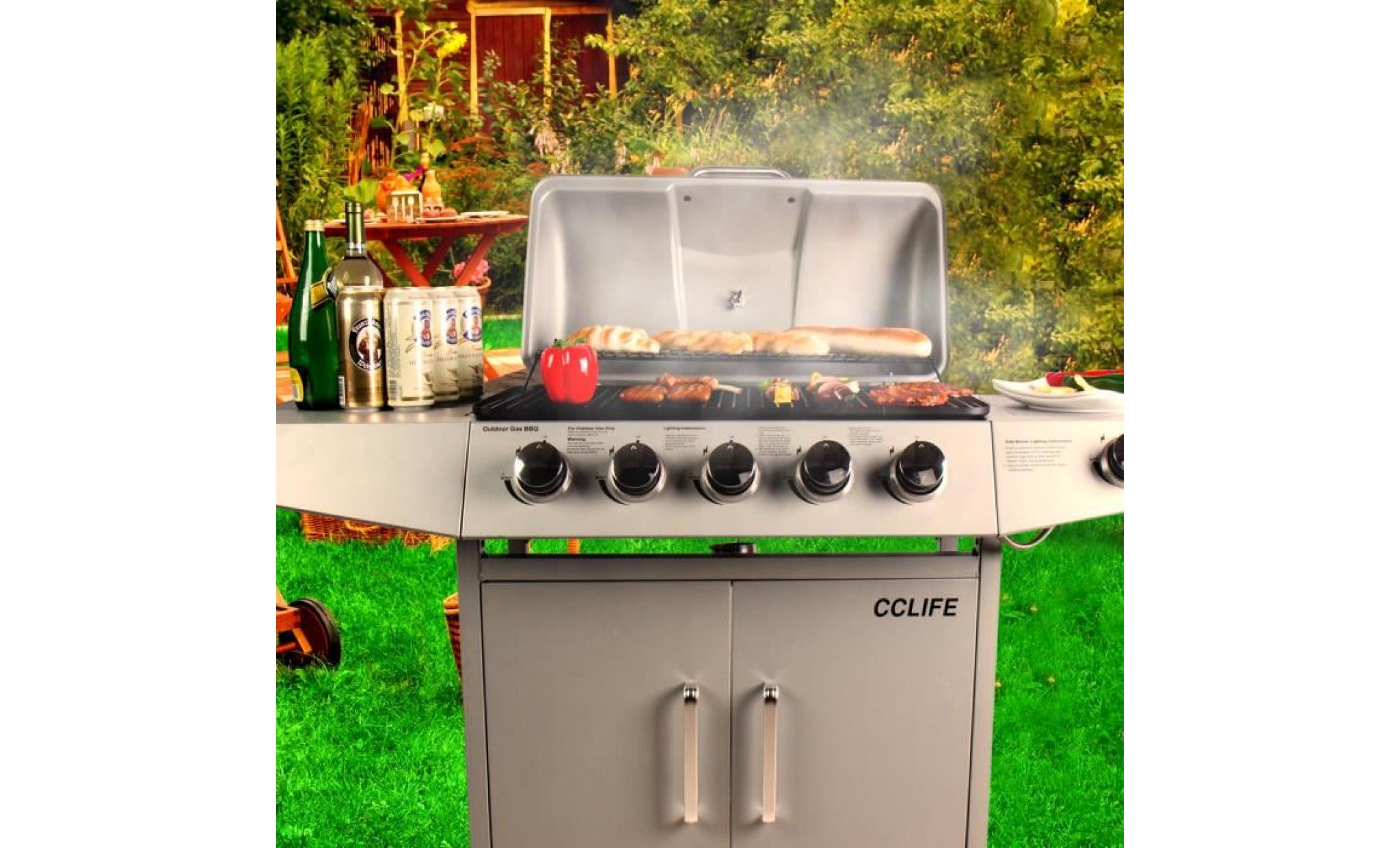 CCLIFE Barbecue à gaz 5+1 brûleurs 39 x 53 x 97 cm Blanc - Cdiscount Jardin
