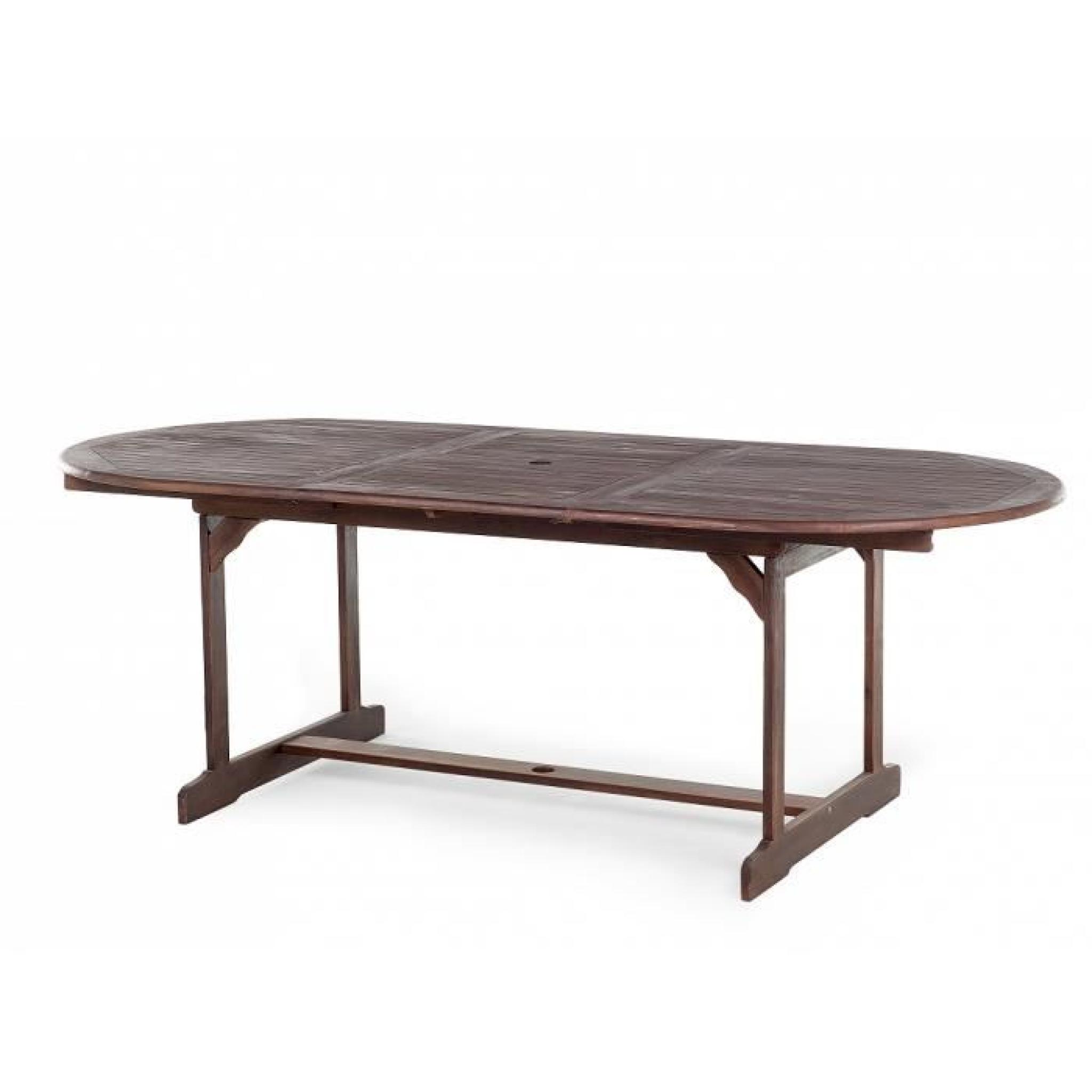 Ce superbe ensemble table + chaises en bois d'acacia teinté comprend 6 chaises inclinables et une table ovale extensible. Son pla... pas cher