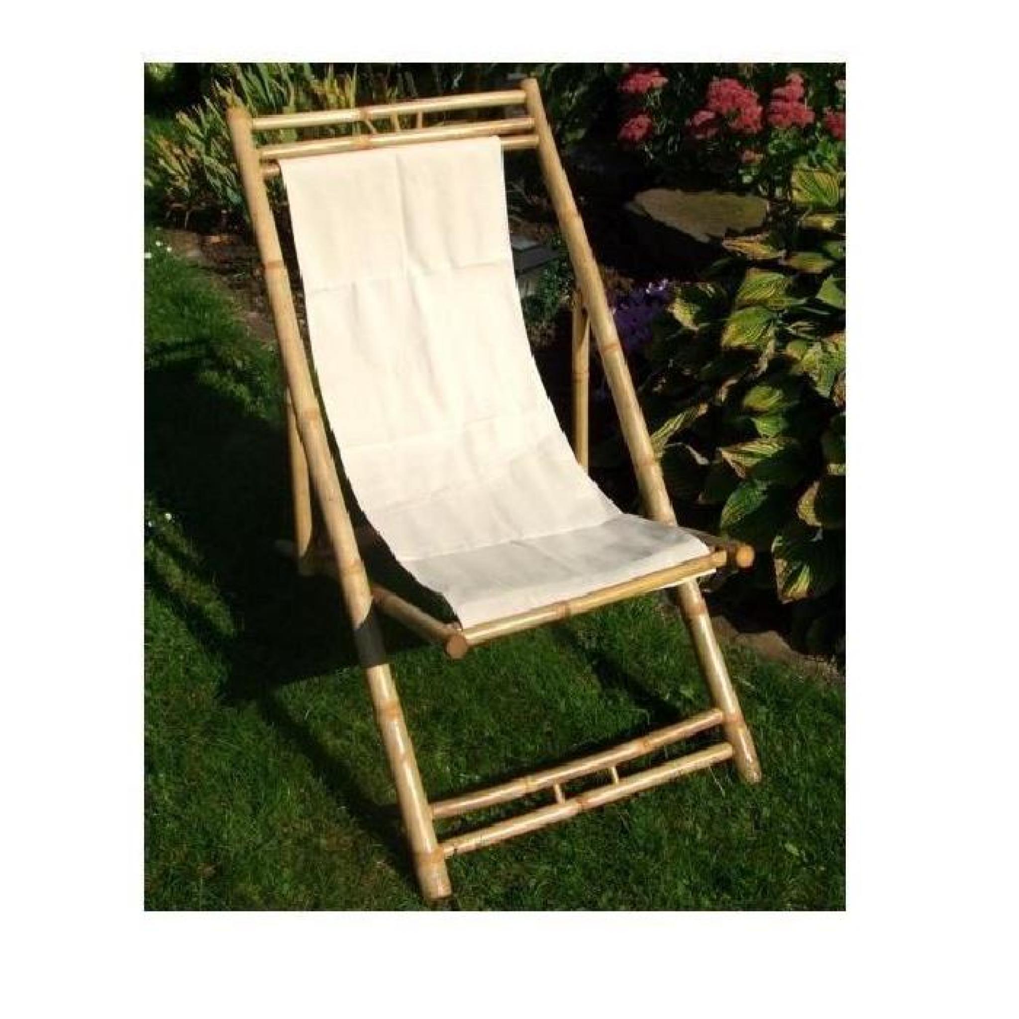 Chaise de Bambou en beige - Chaise longue réglable en hauteur
