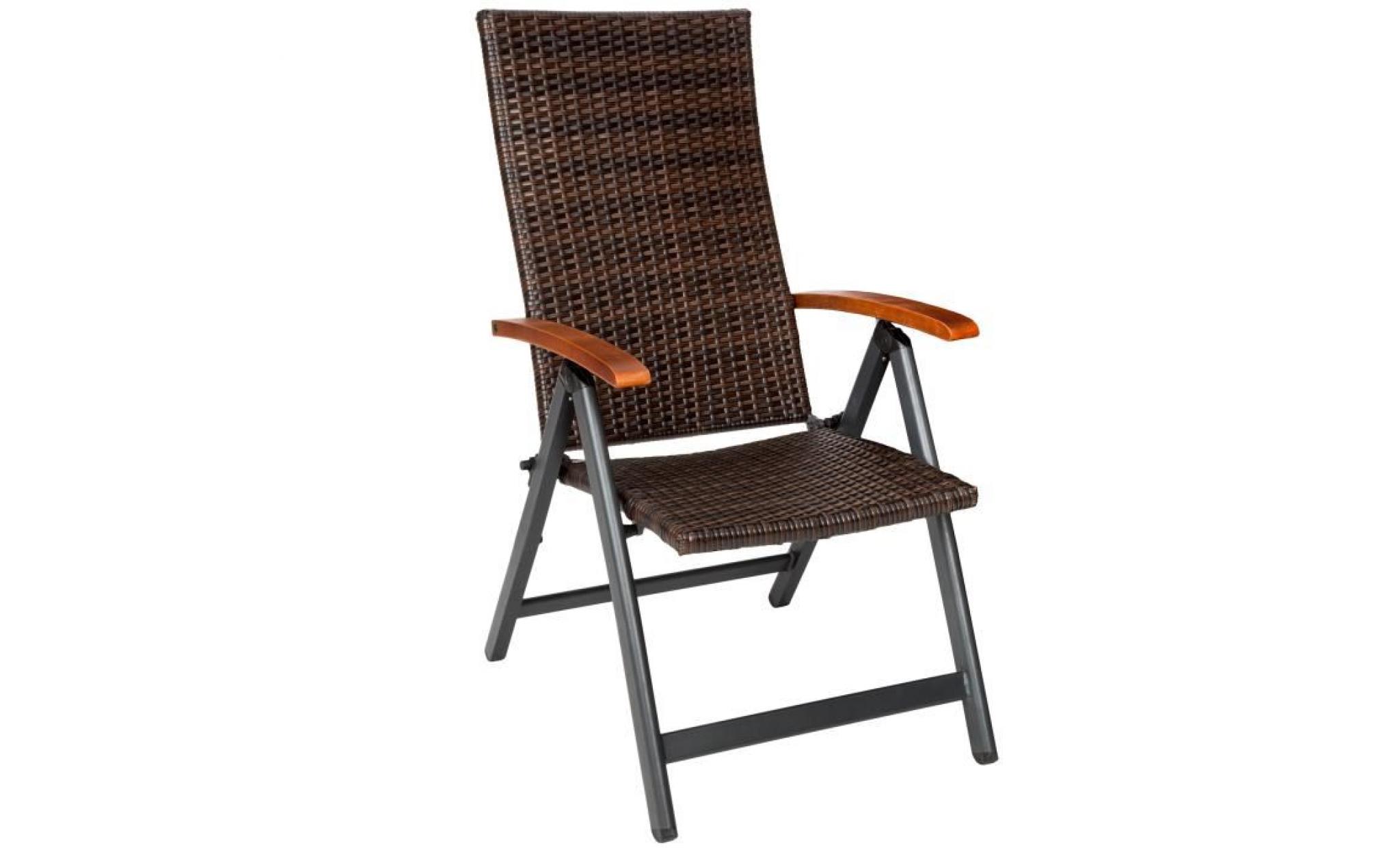 tectake chaise de jardin fauteuil de jardin de camping pliante réglable en aluminium et résine tressée 68 cm x 59 cm x 109 cm marron