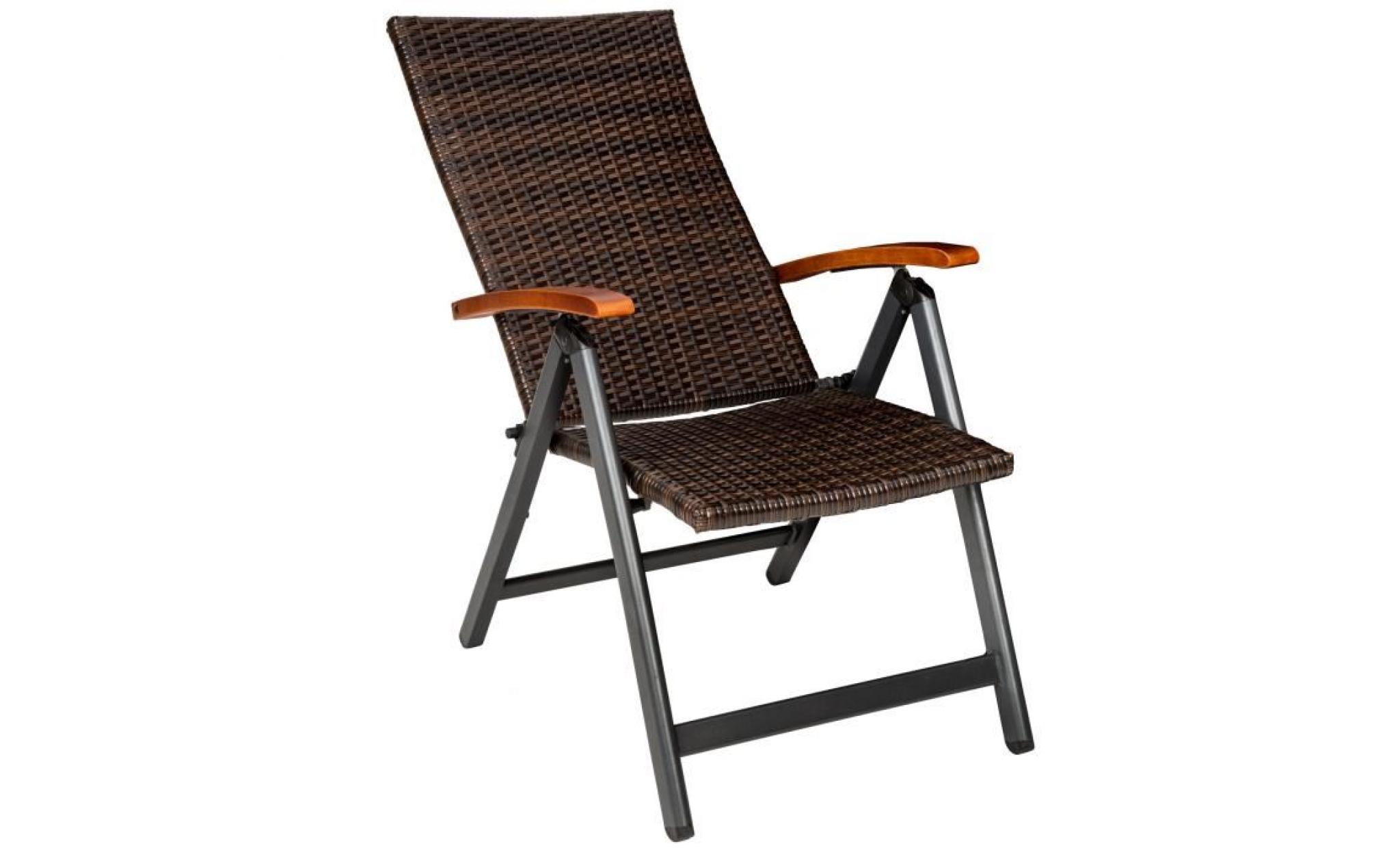 tectake chaise de jardin fauteuil de jardin de camping pliante réglable en aluminium et résine tressée 68 cm x 59 cm x 109 cm marron pas cher