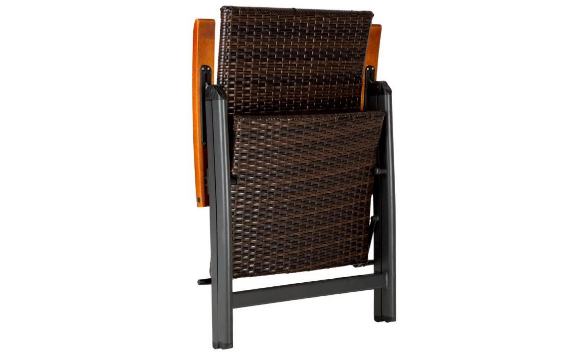 tectake chaise de jardin fauteuil de jardin de camping pliante réglable en aluminium et résine tressée 68 cm x 59 cm x 109 cm marron pas cher