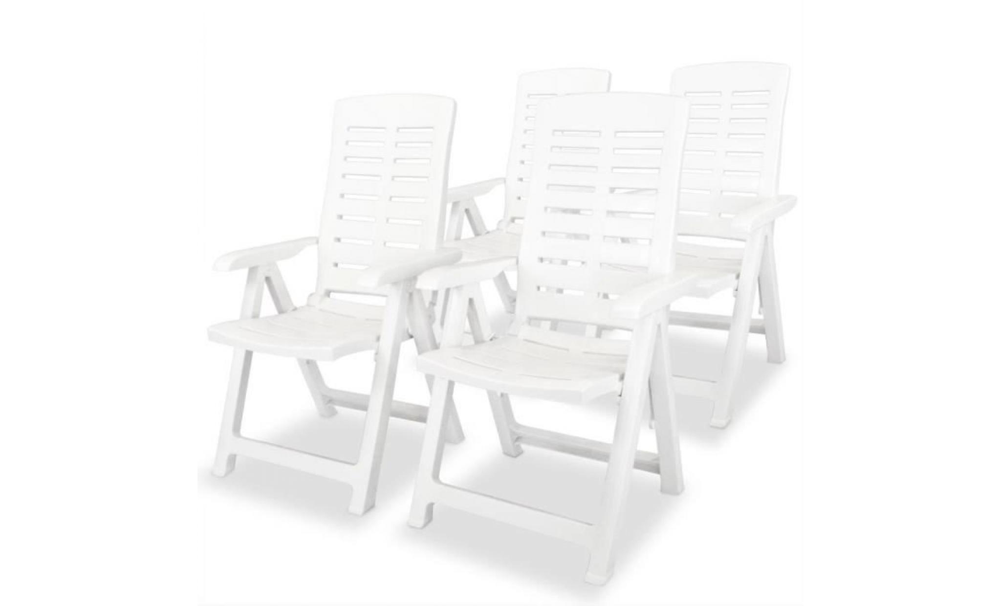 chaise de jardin inclinable sièges d'extérieur 4 pcs 60x61x108 cm plastique blanc