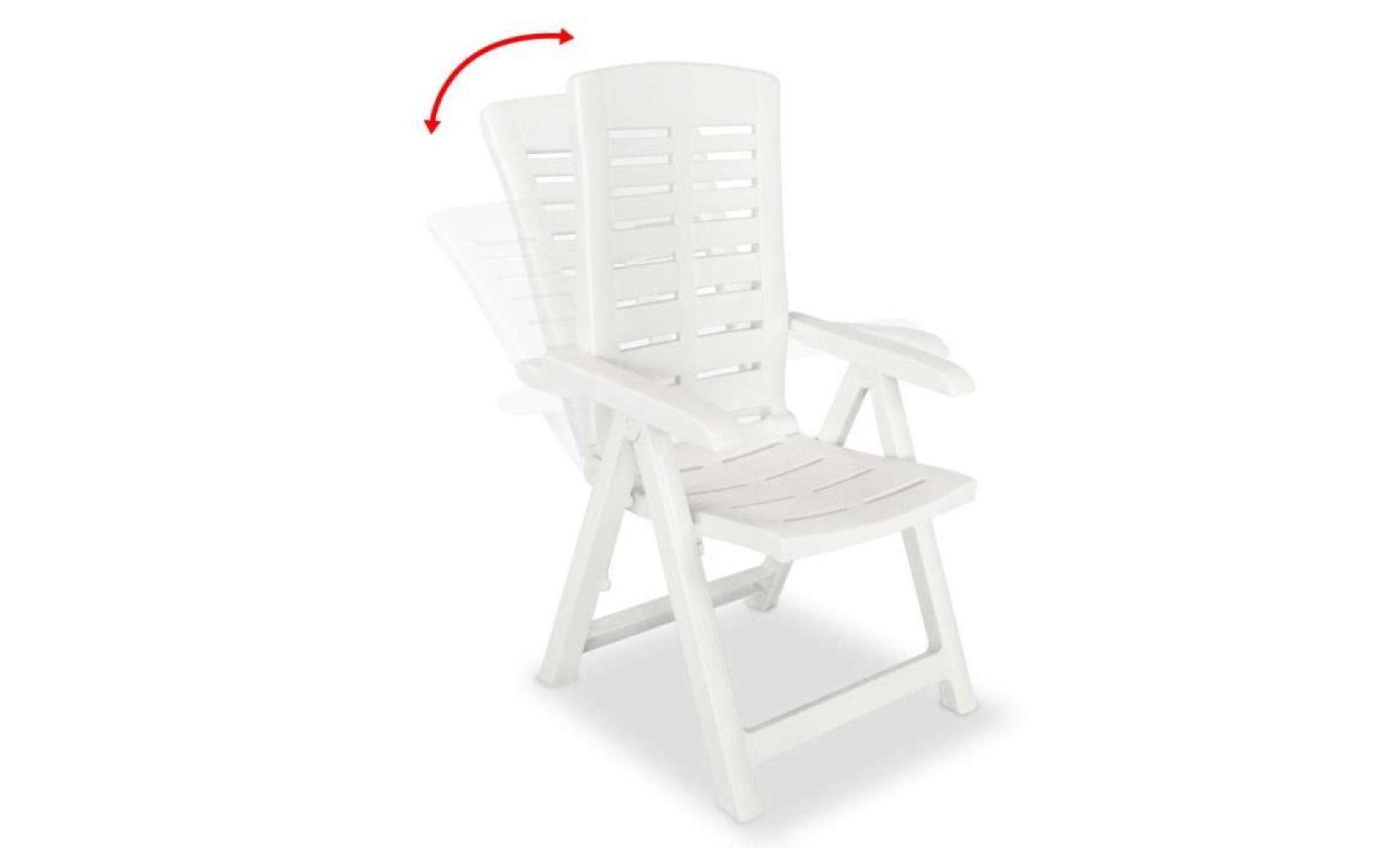 chaise de jardin inclinable sièges d'extérieur 4 pcs 60x61x108 cm plastique blanc pas cher