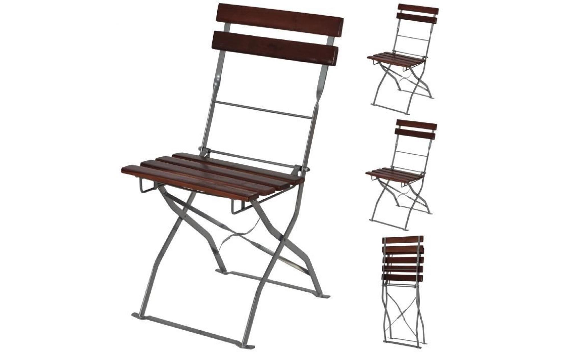 chaise de jardin ou de brasserie berlin, lot de 4, pliable, bois huilé,120x60x70cm ~ brun foncé.