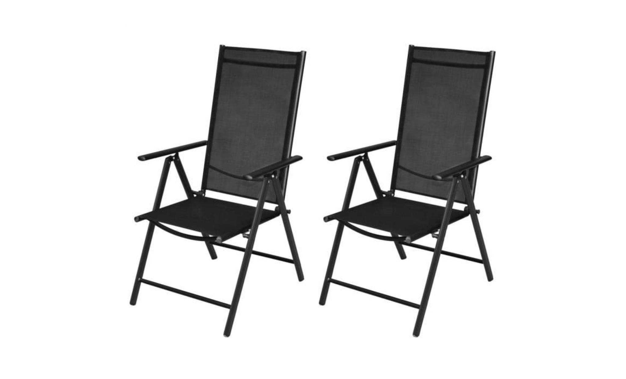 chaise de jardin pliable 2 pcs en aluminium noir