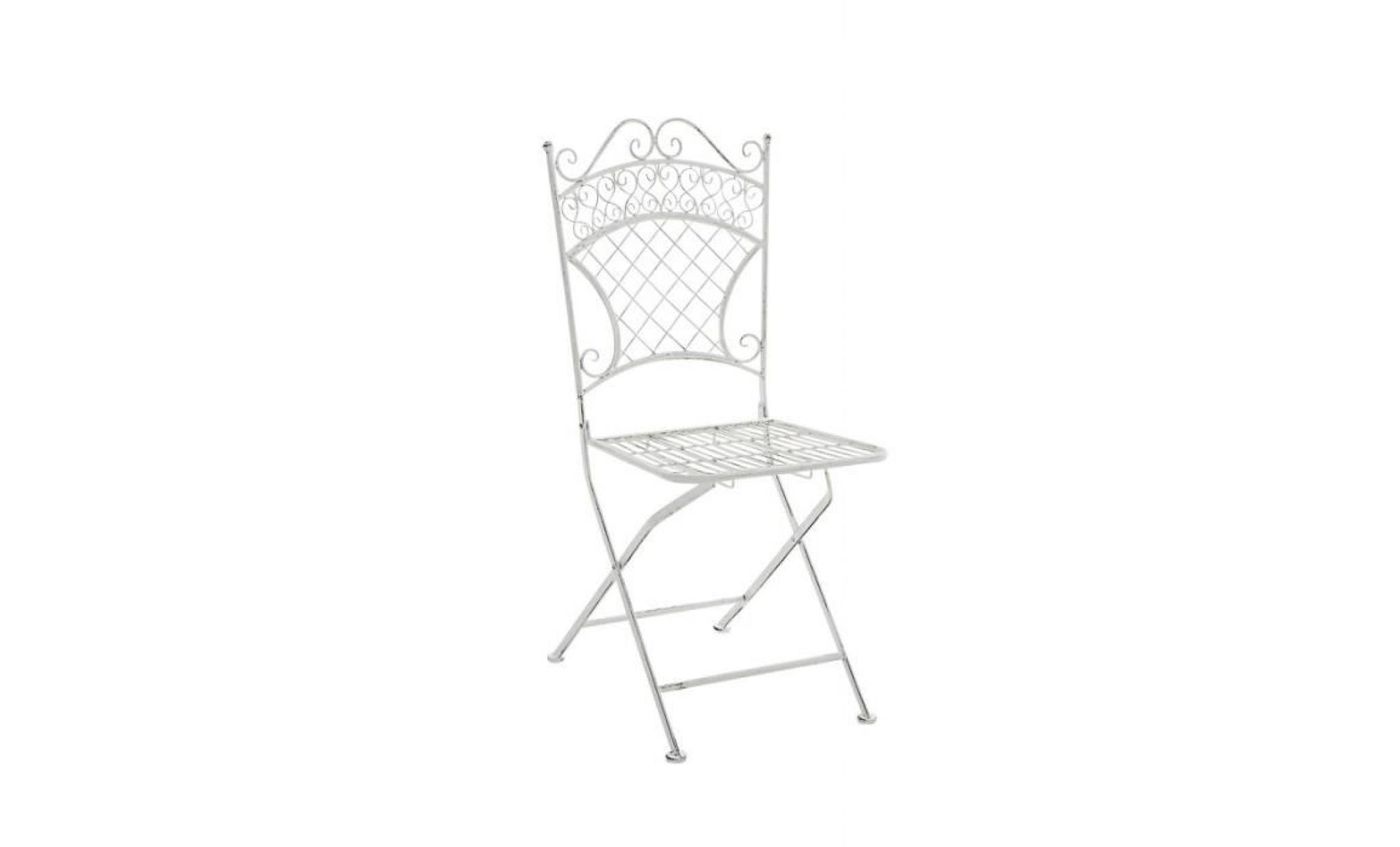 chaise de jardin pliable en fer forgé blanc vieilli mdj10079