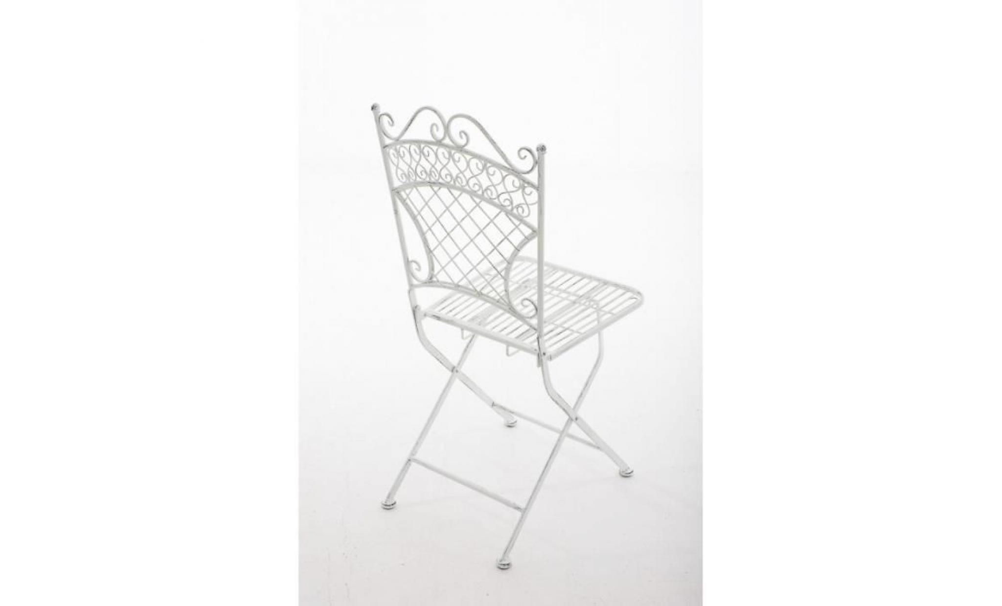 chaise de jardin pliable en fer forgé blanc vieilli mdj10079 pas cher