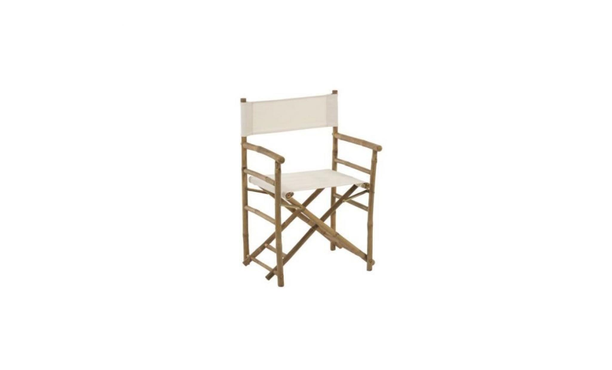 chaise de jardin pliante avec accoudoirs en bambou et tissu blanc 0,000000