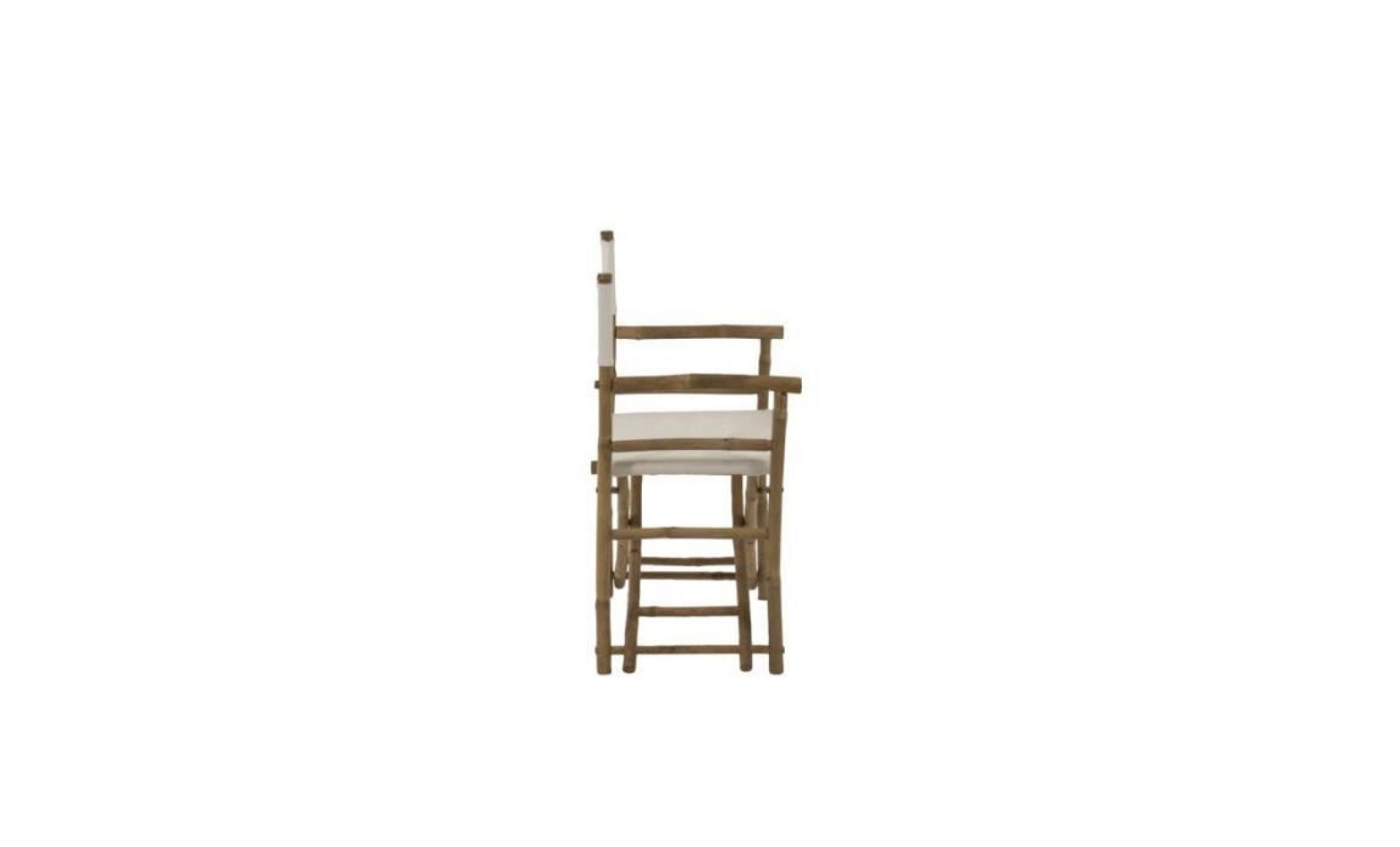 chaise de jardin pliante avec accoudoirs en bambou et tissu blanc 0,000000 pas cher