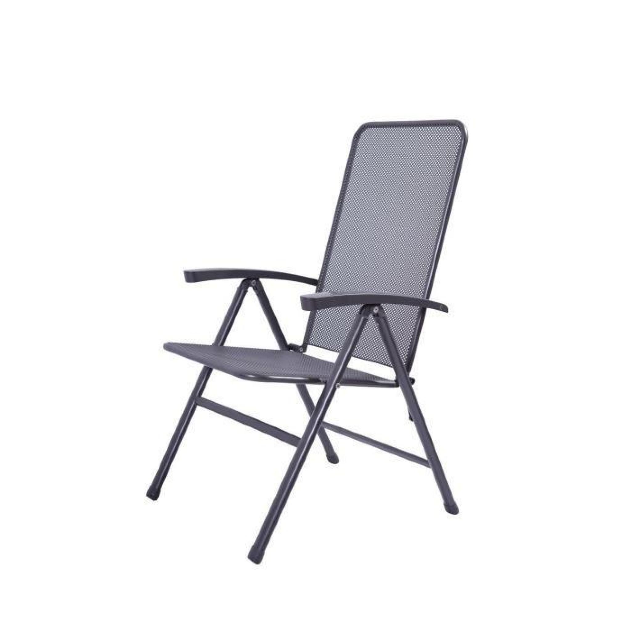 Chaise de jardin pliante fauteuil salon de jardin accoudoirs dossier haut gris acier RIVO