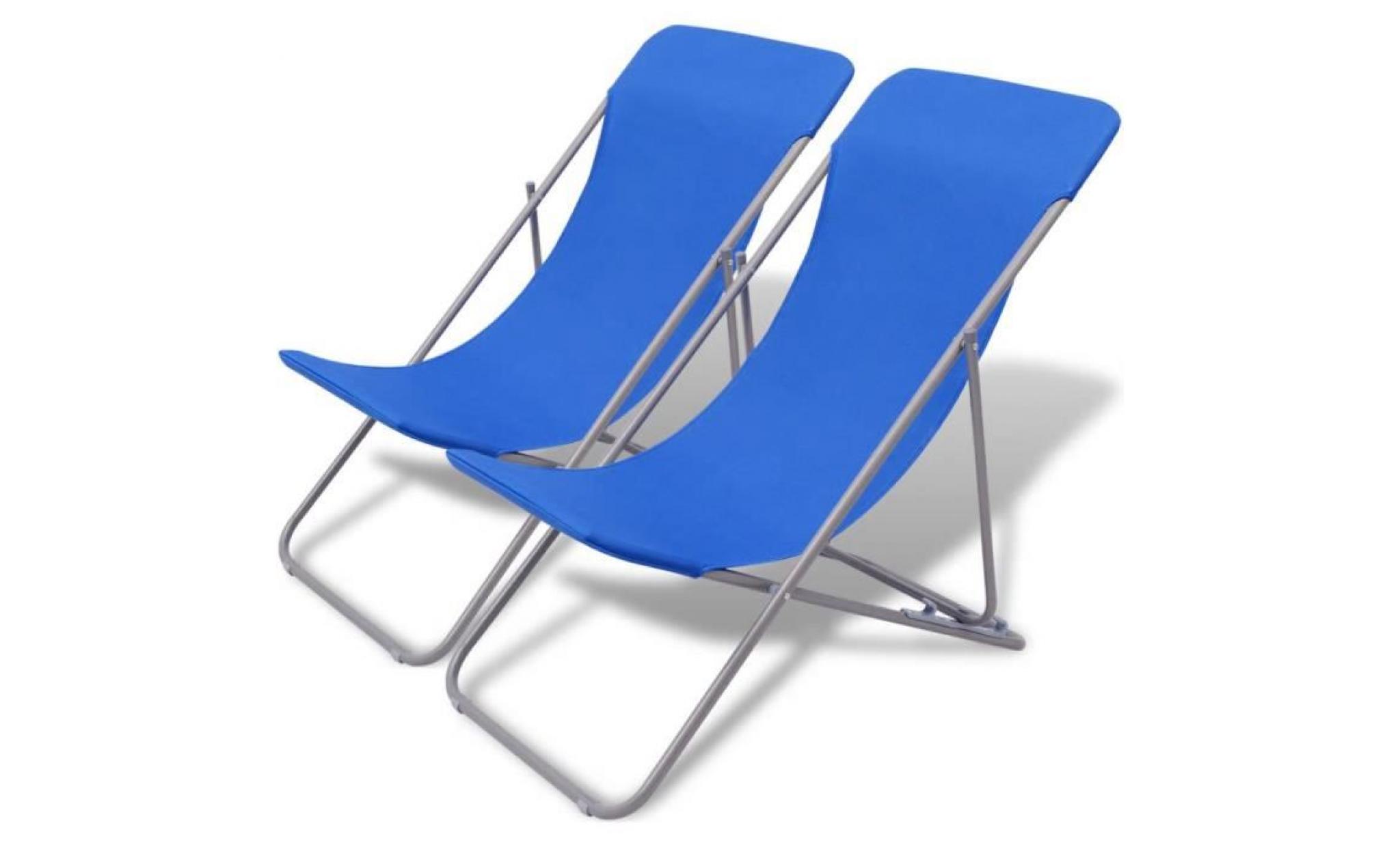 chaise de plage pliable 2 pcs bleu