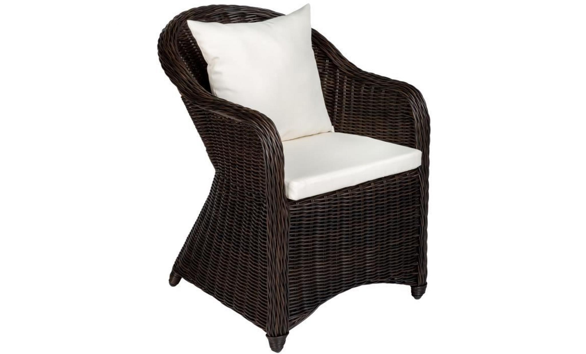 chaise fauteuil de jardin de salon en résine tressée aluminium avec coussin 71 cm x 60 cm x 84 cm marron chocolat tectake