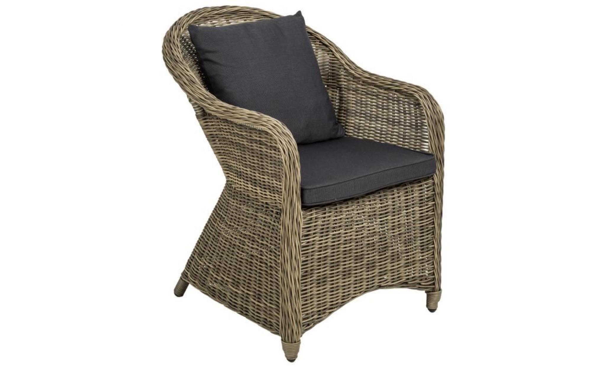 chaise fauteuil de jardin de salon en résine tressée aluminium avec coussin 71 cm x 60 cm x 84 cm marron tectake