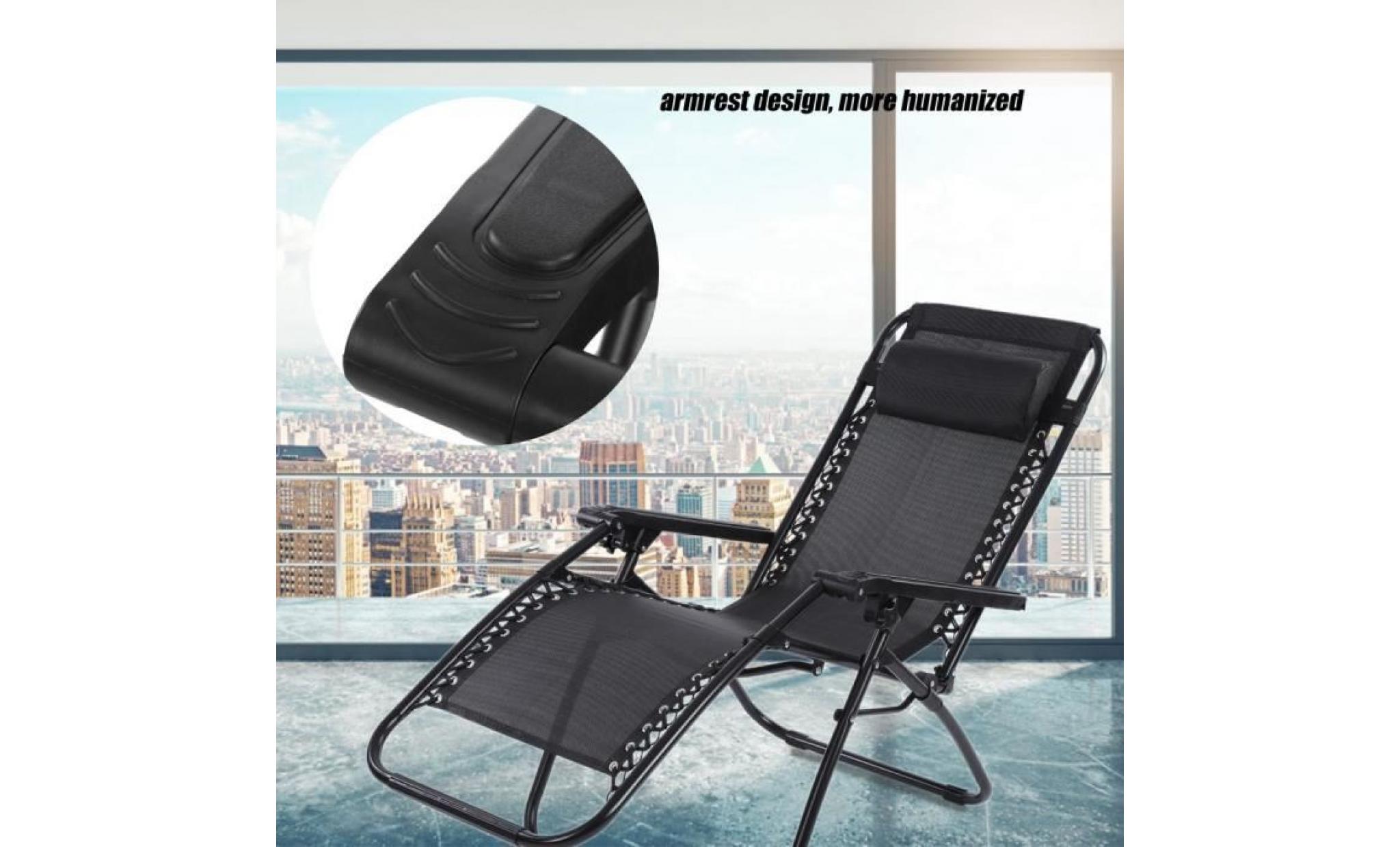 chaise/ fauteuil inclinable pliant, transat de jardin pour balcon, camping, plage （noir）