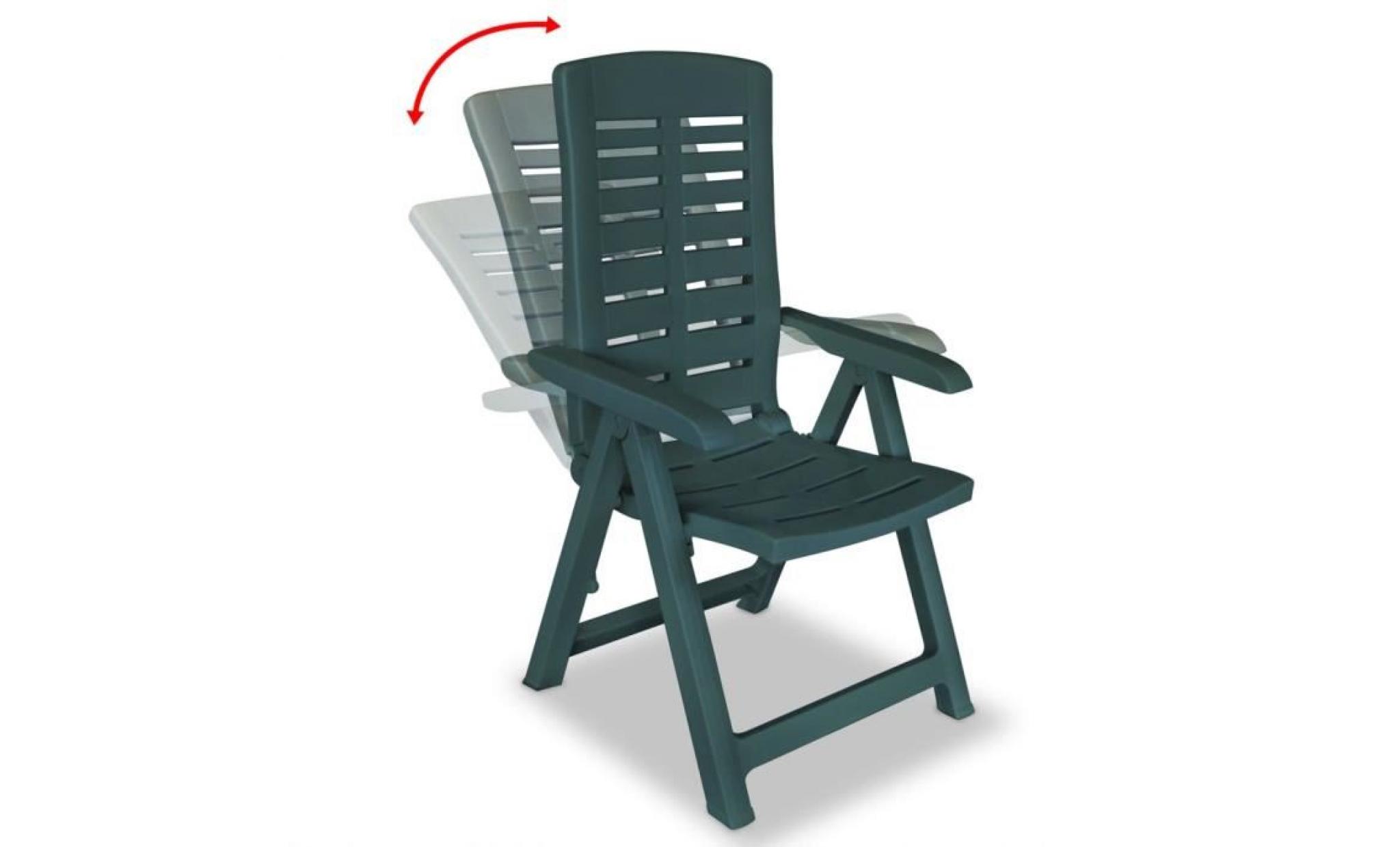 chaise inclinable de jardin 2 pcs 60x61x108 cm plastique vert pas cher