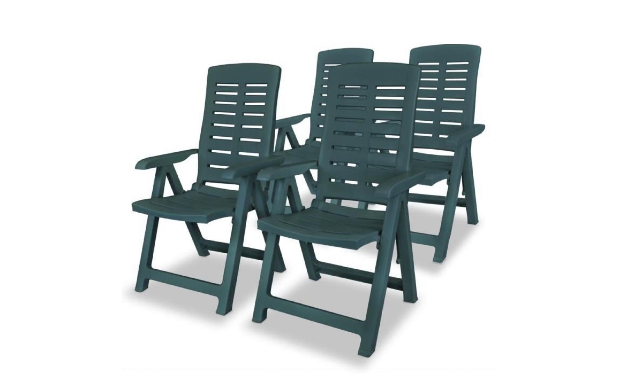 chaise inclinable de jardin 4 pcs 60x61x108 cm chaise pliant plastique vert pas cher
