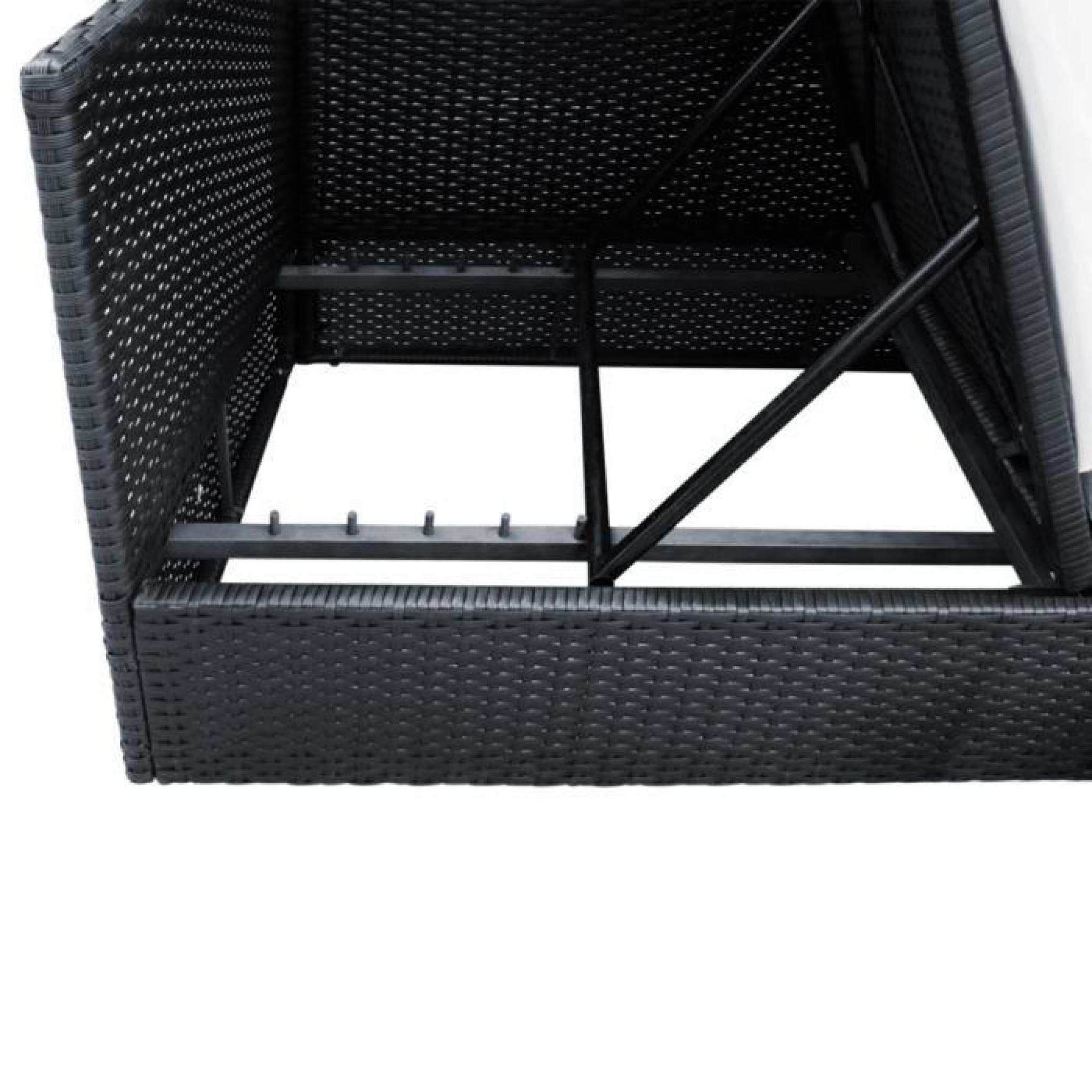 Chaise longue avec dossard noir en polyrotin - Coussins de 7 cm d'épaiseur pas cher