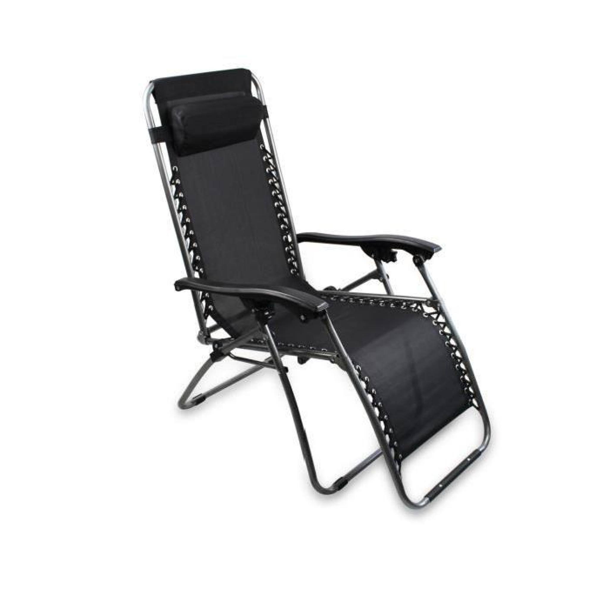 Chaise longue bain de soleil, chaise de jardin inclinable, transat métal et toile textilène noire