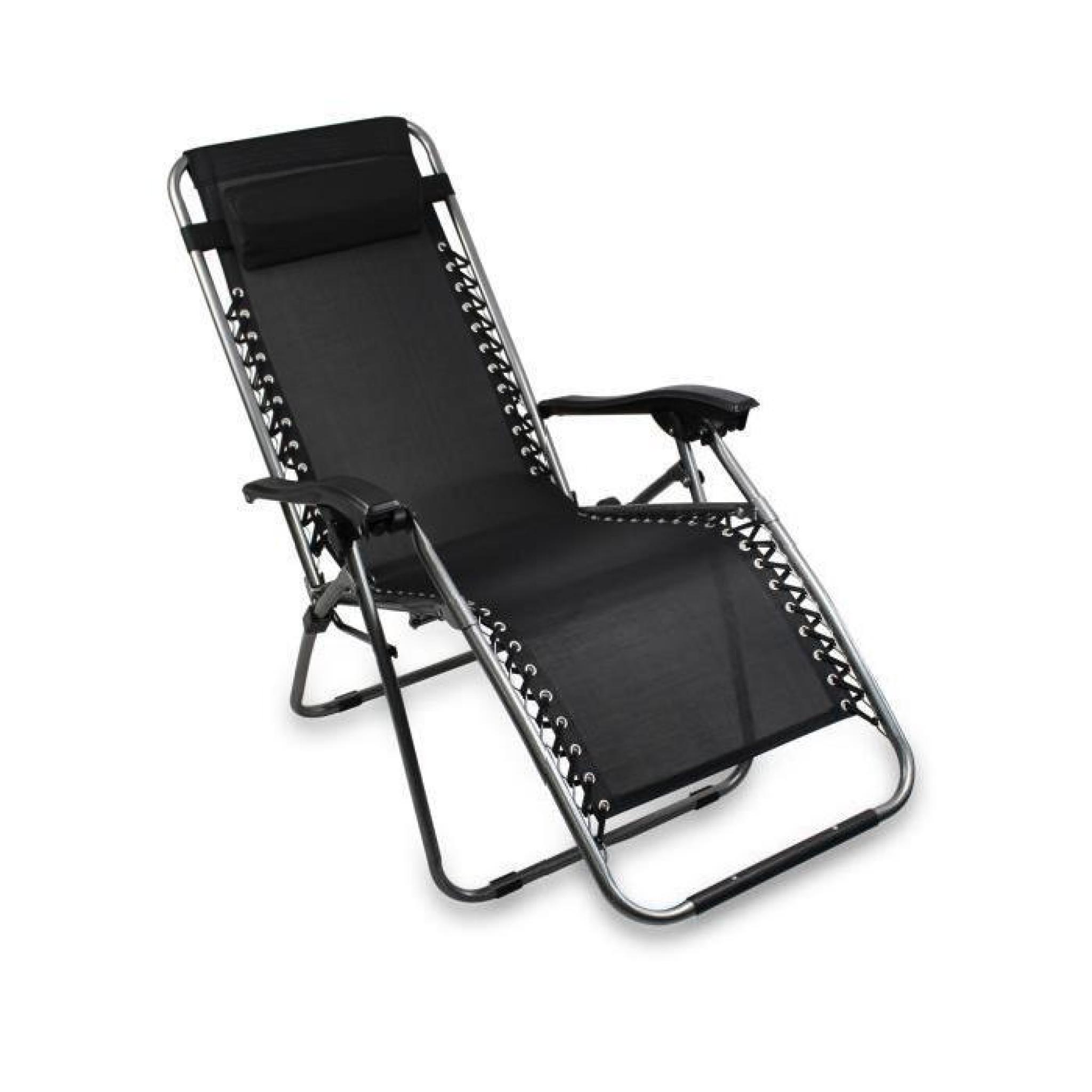 Chaise longue bain de soleil, chaise de jardin inclinable, transat métal et toile textilène noire pas cher