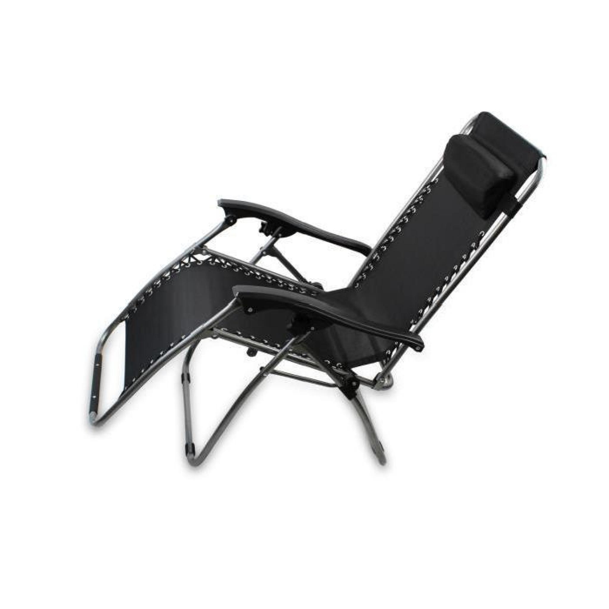 Chaise longue bain de soleil, chaise de jardin inclinable, transat métal et toile textilène noire pas cher
