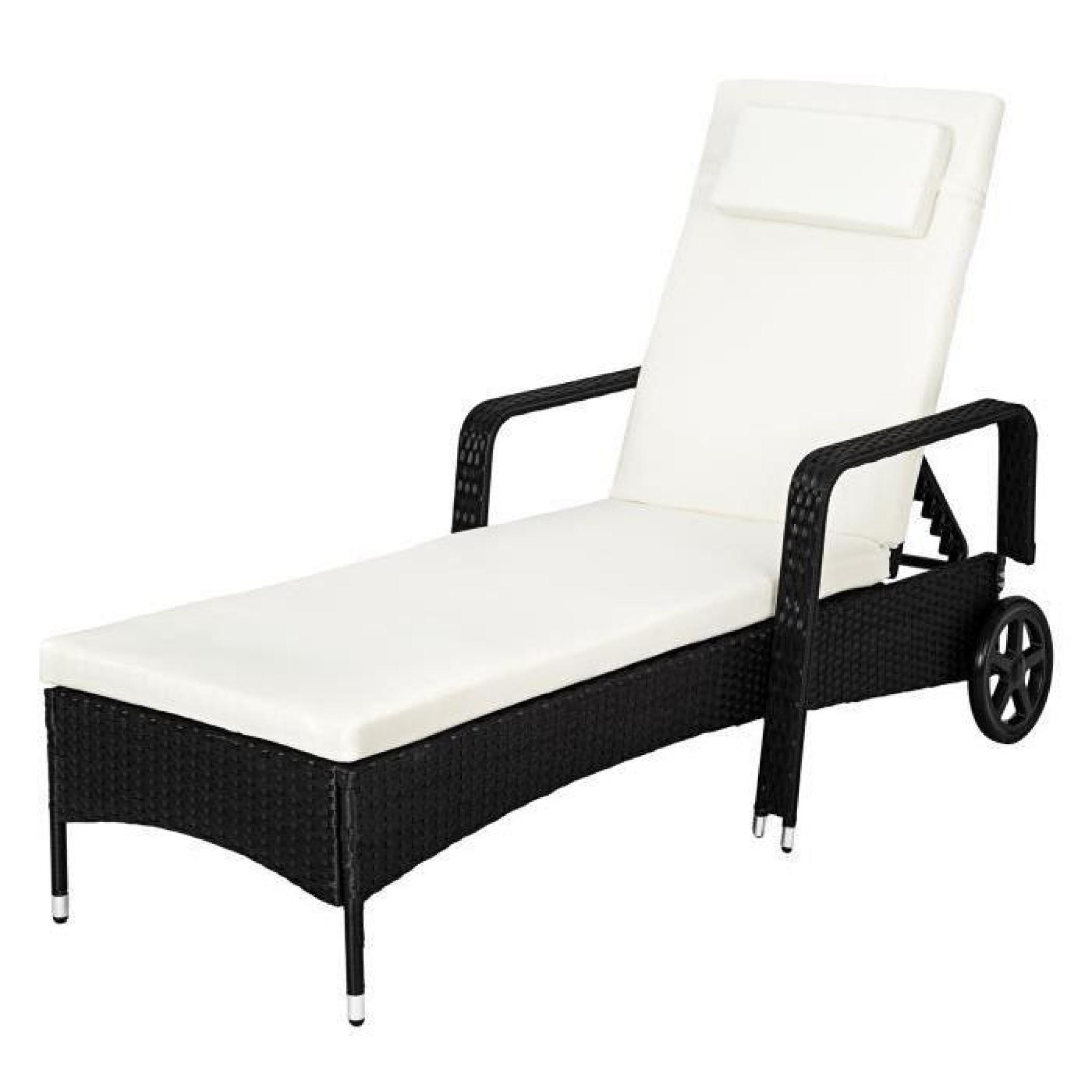 Chaise longue, Transat, Bain de soleil en Résine Tressée Poly Rotin - 1 Place - 200 cm x 70 cm x 33 cm - Noir TECTAKE