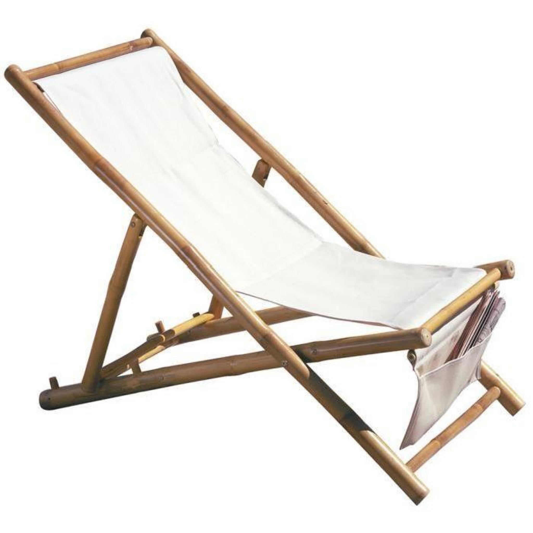 Chaise longue de jardin pliable en bambou - Dim : H 100 x L 104 x P 59 cm